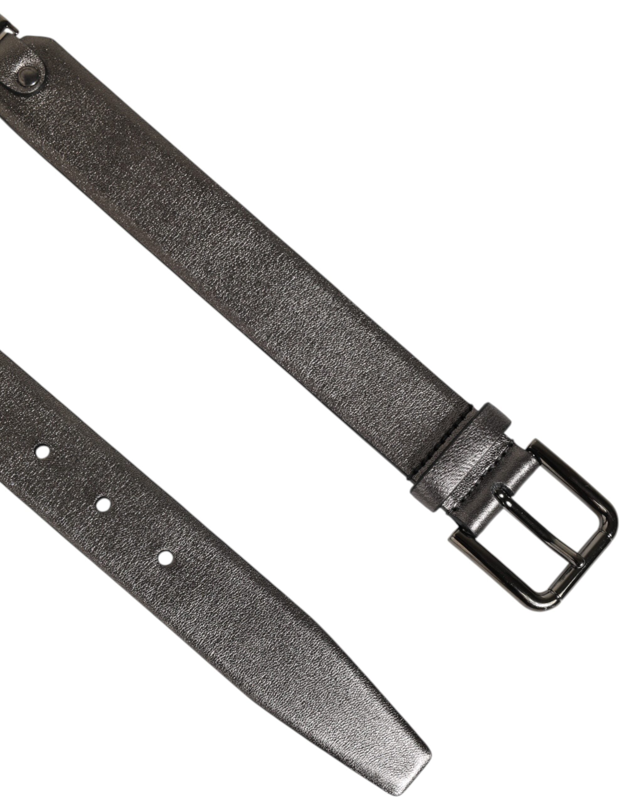 Dolce & Gabbana Black Silver Pebbled Texture Leather Buckle Men Men's Belt