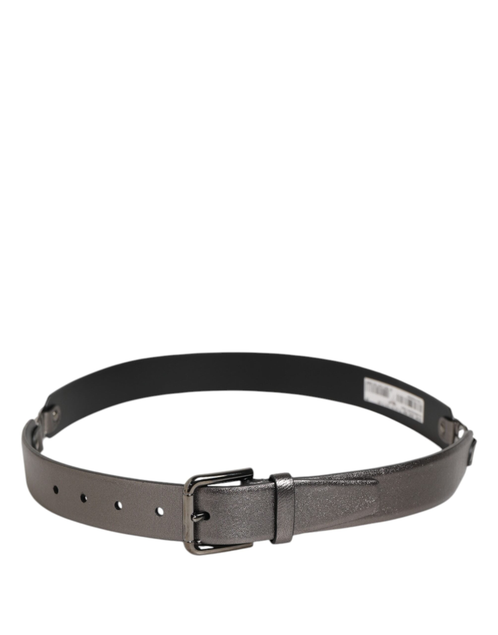 Dolce & Gabbana Black Silver Pebbled Texture Leather Buckle Men Men's Belt