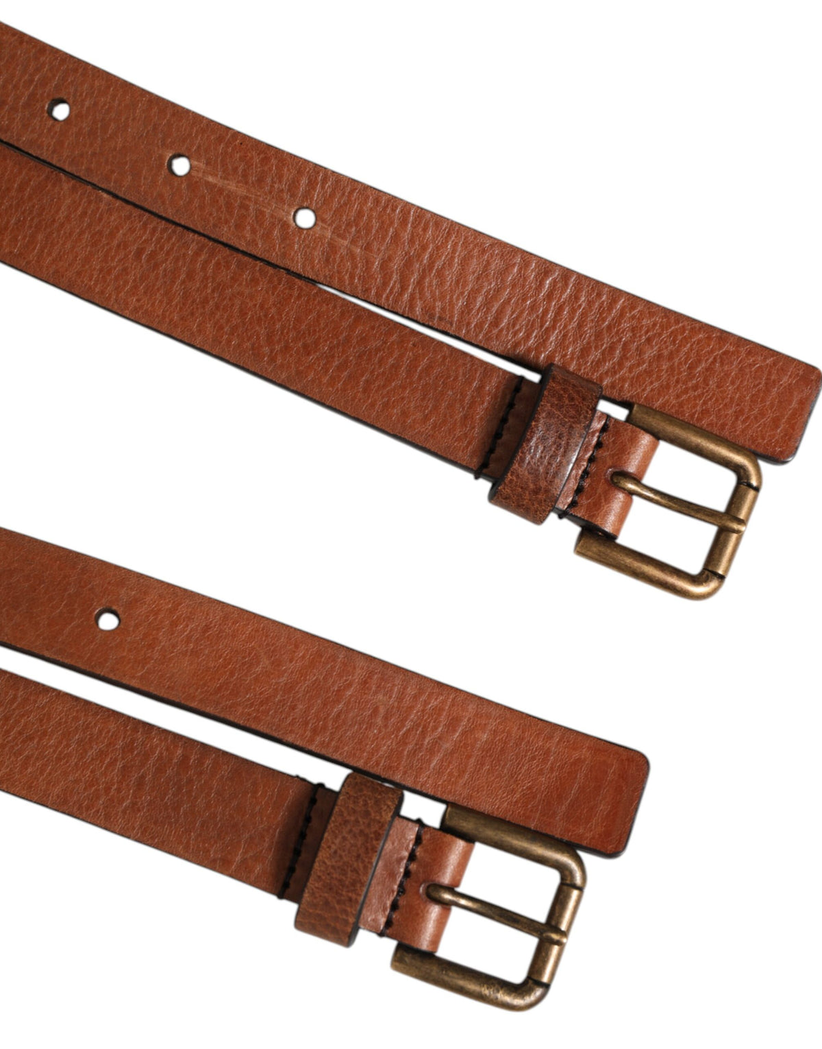 Dolce & Gabbana Brown Double Strap Leather Gold Buckle Men's Belt