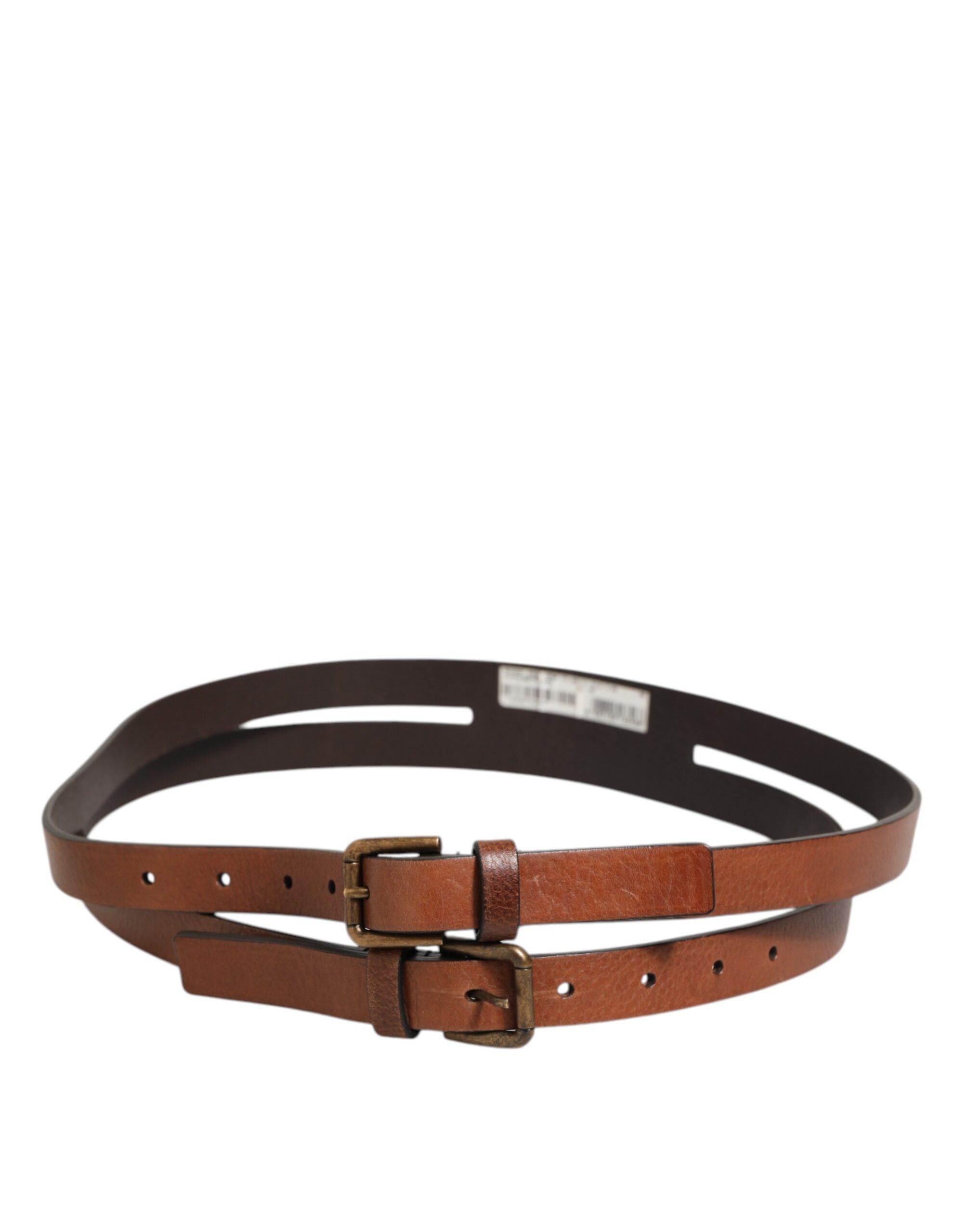 Dolce & Gabbana Brown Double Strap Leather Gold Buckle Men's Belt