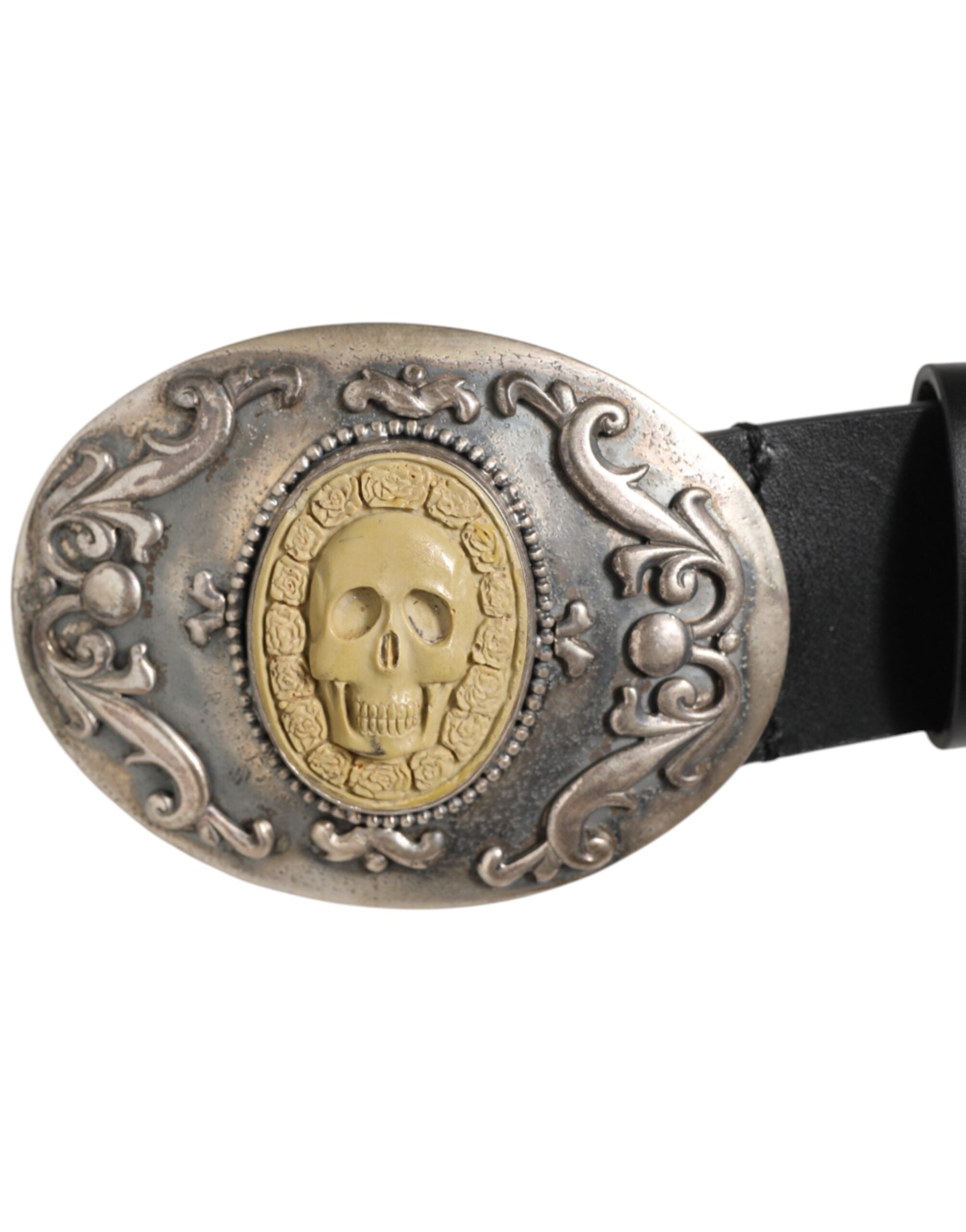 Dolce & Gabbana Black Leather Ornate Metal Buckle Men Men's Belt