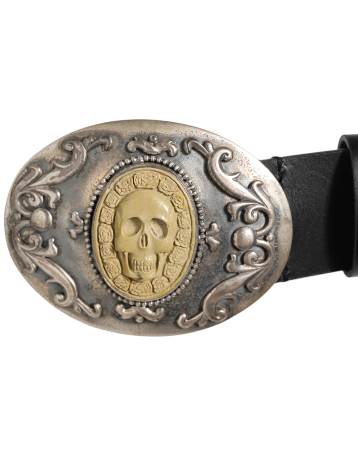 Dolce & Gabbana Black Leather Ornate Metal Buckle Men Men's Belt