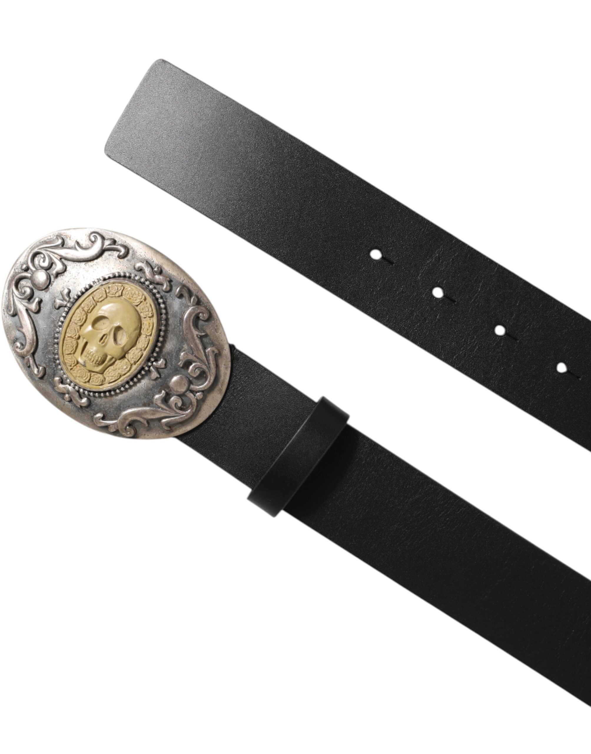 Dolce & Gabbana Black Leather Ornate Metal Buckle Men Men's Belt