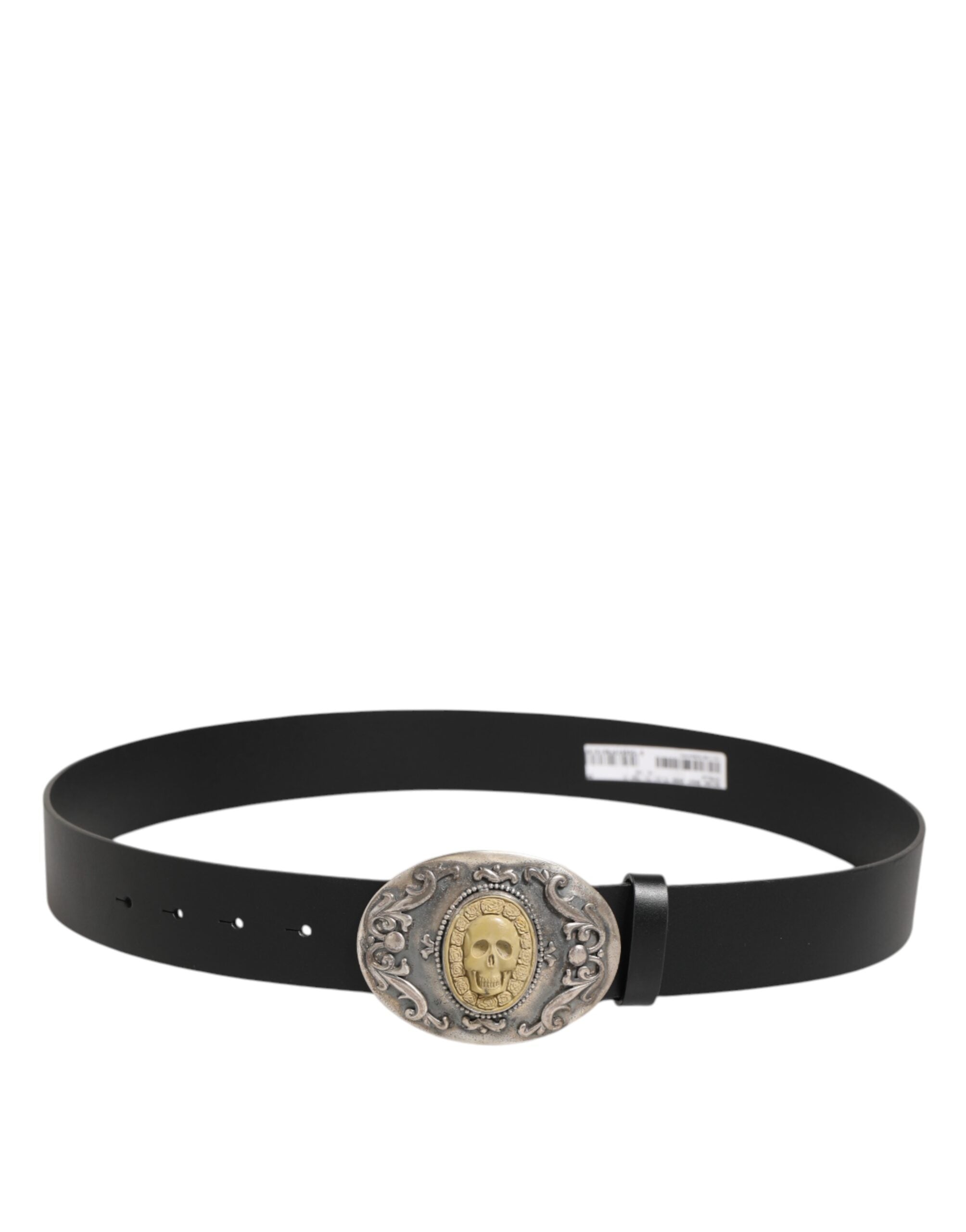 Dolce & Gabbana Black Leather Ornate Metal Buckle Men Men's Belt
