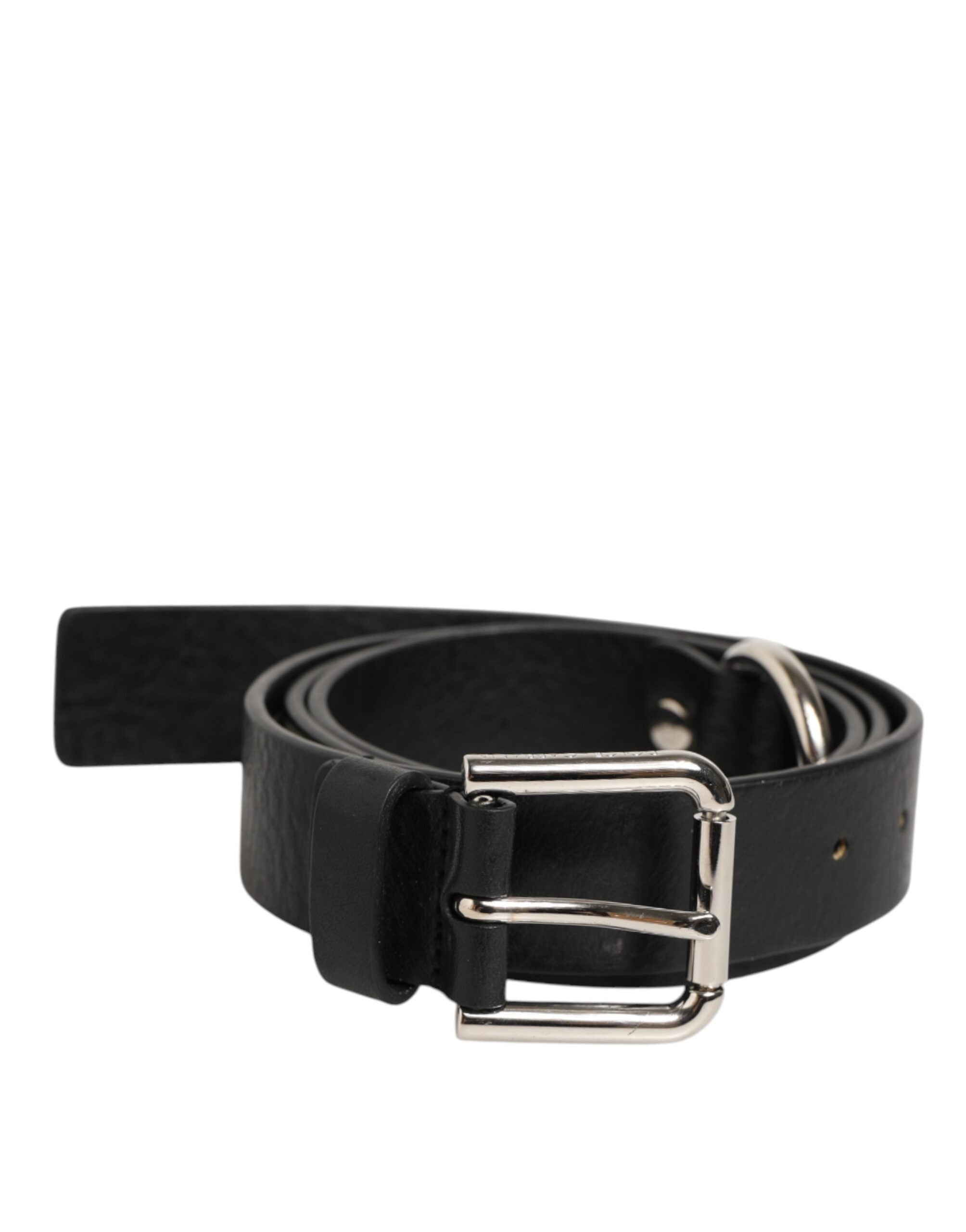 Dolce & Gabbana Black Leather Classic Metal Logo Buckle Men's Belt