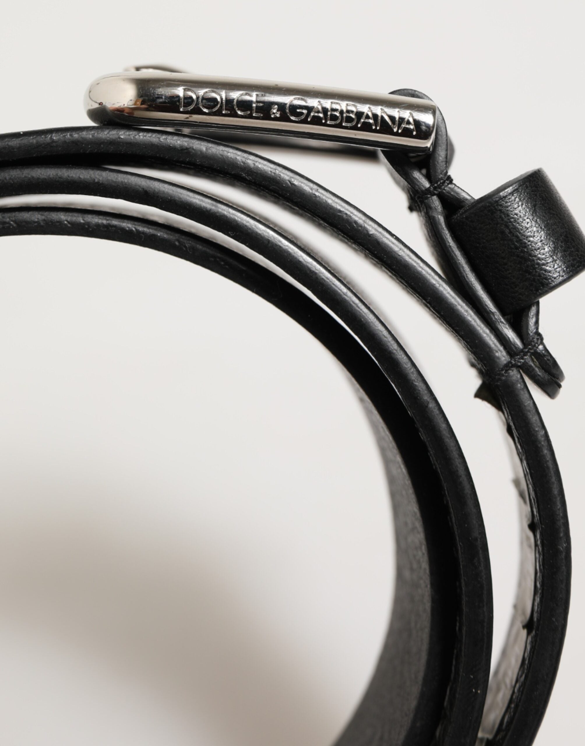 Dolce & Gabbana Black Leather Classic Metal Logo Buckle Men's Belt