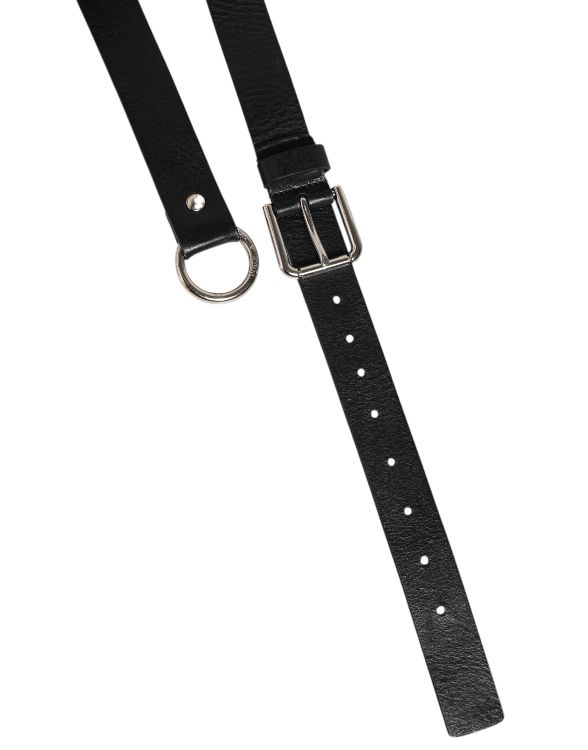 Dolce & Gabbana Black Leather Classic Metal Logo Buckle Men's Belt
