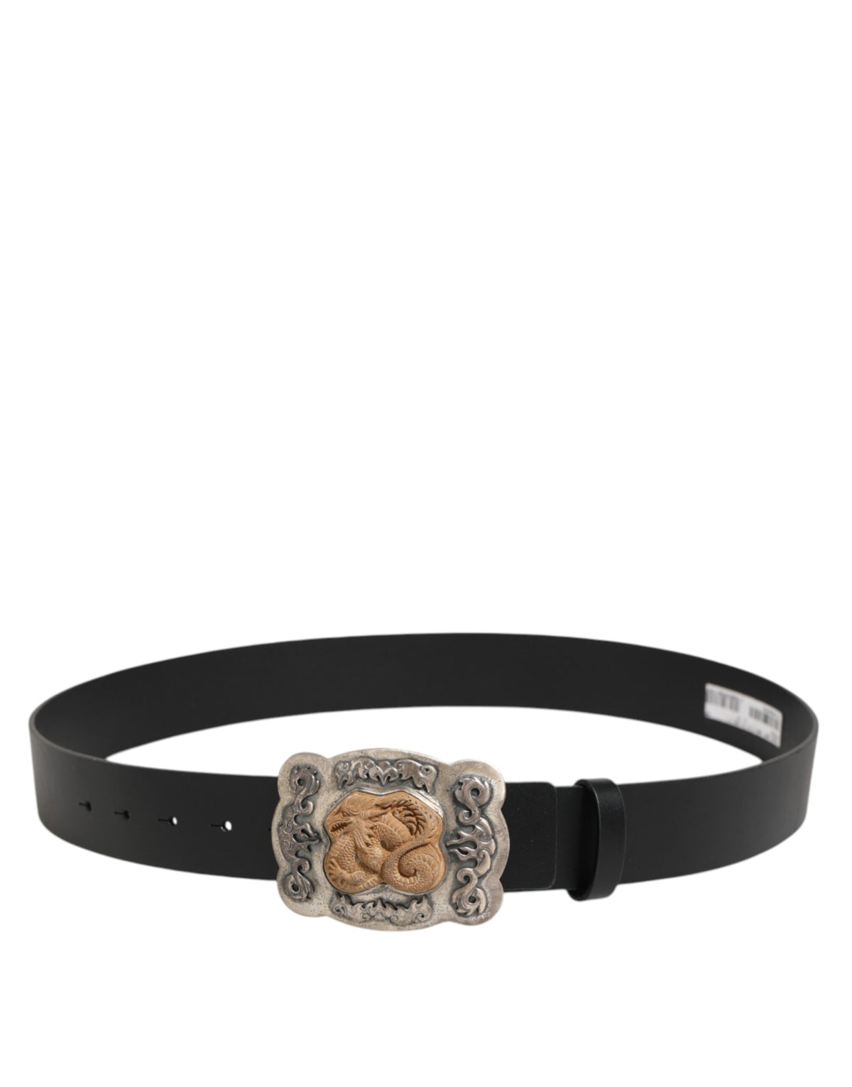 Dolce & Gabbana Black Leather Gothic Dragon Metal Buckle Men's Belt