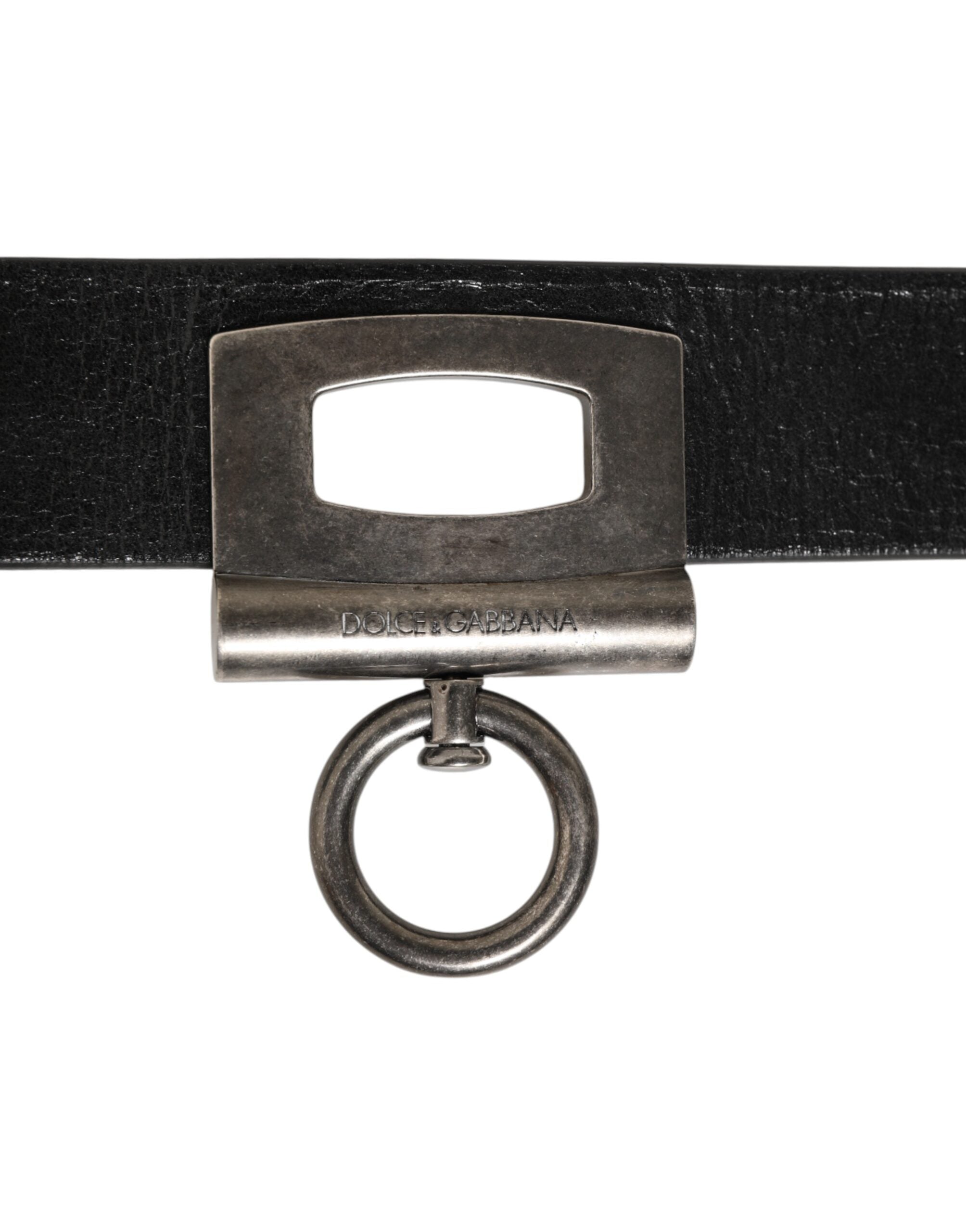 Dolce & Gabbana Black Leather Side Rings Brass Buckle Men's Belt