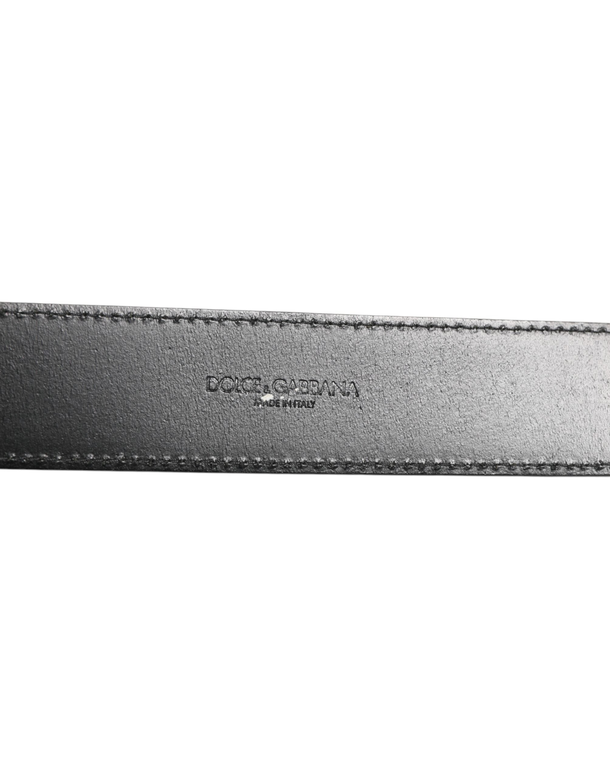 Dolce & Gabbana Black Leather Classic Metal Logo Buckle Men's Belt