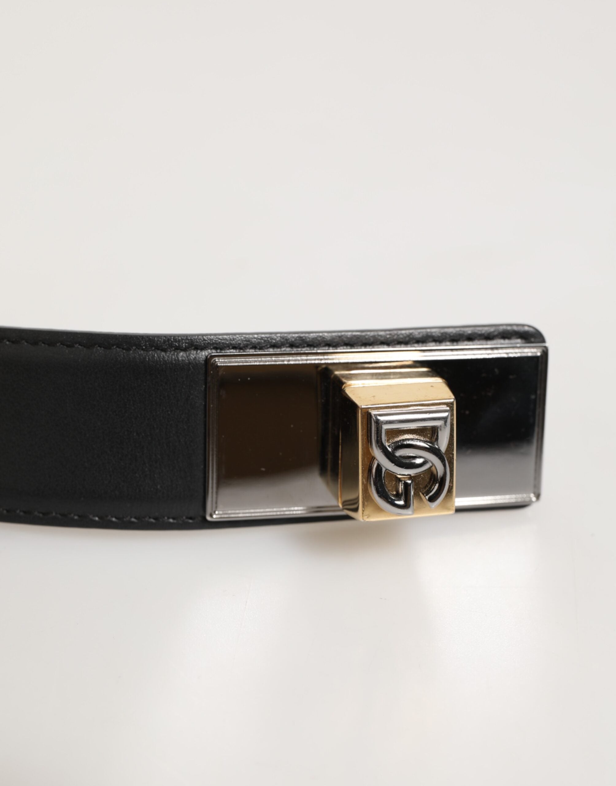 Dolce & Gabbana Black Leather Classic Metal Logo Buckle Men's Belt