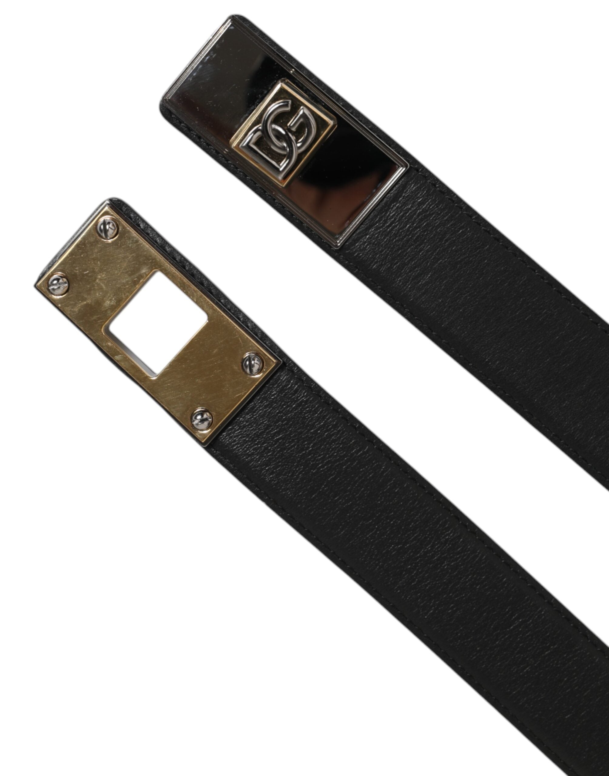 Dolce & Gabbana Black Leather Classic Metal Logo Buckle Men's Belt