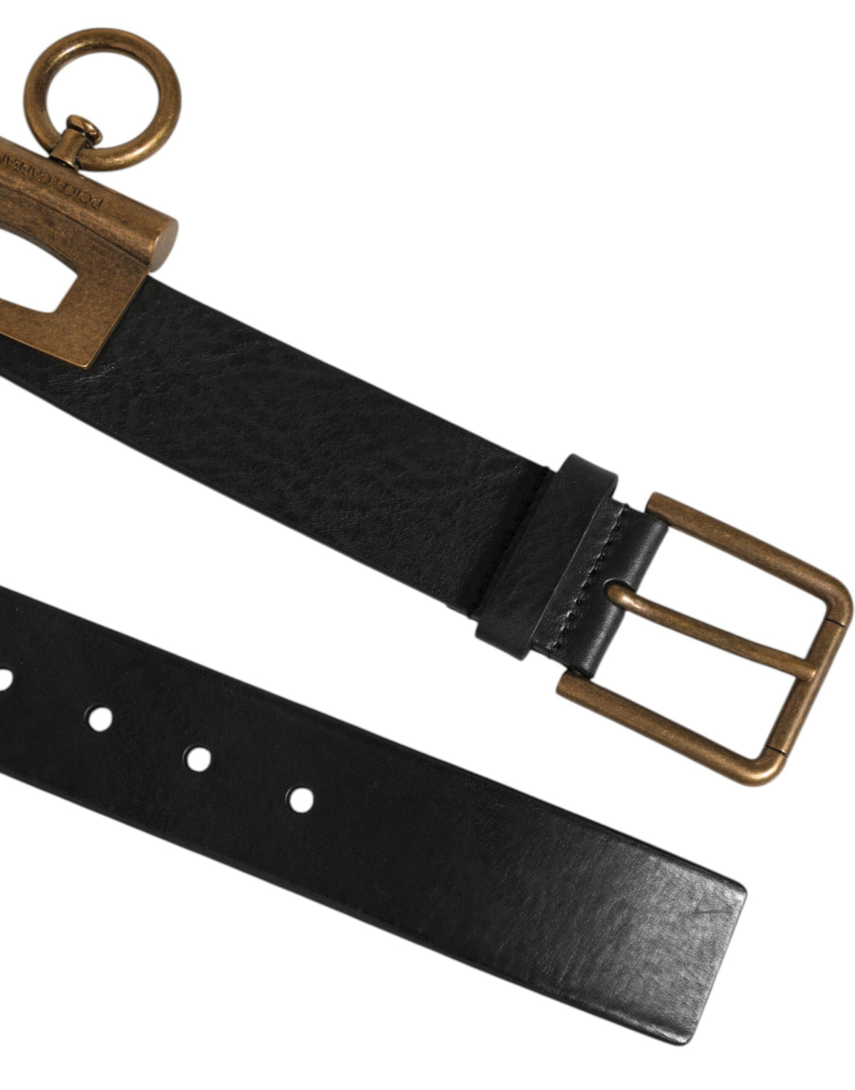 Dolce & Gabbana Black Leather Side Rings Brass Buckle Men's Belt