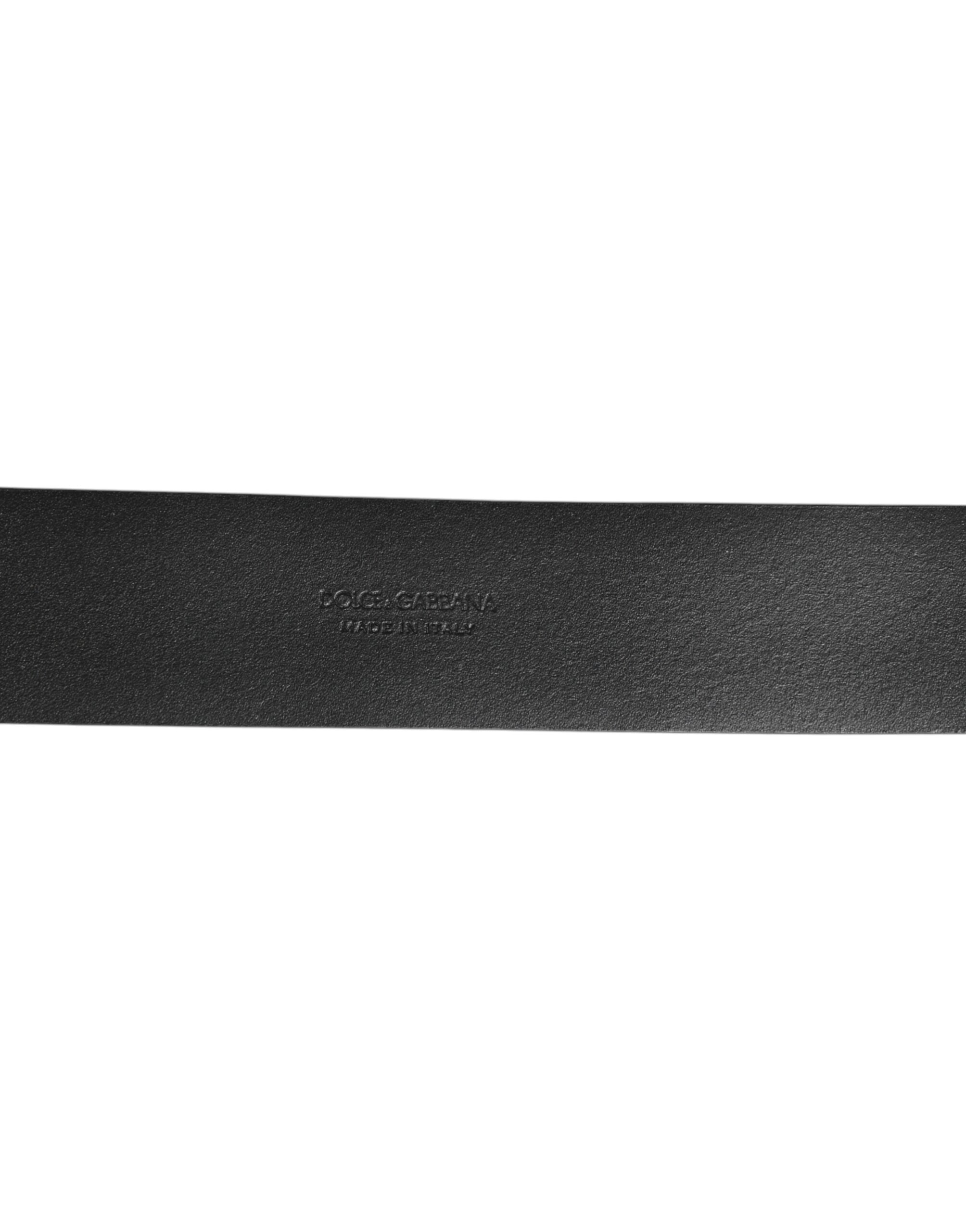 Dolce & Gabbana Black Leather Side Rings Brass Buckle Men's Belt