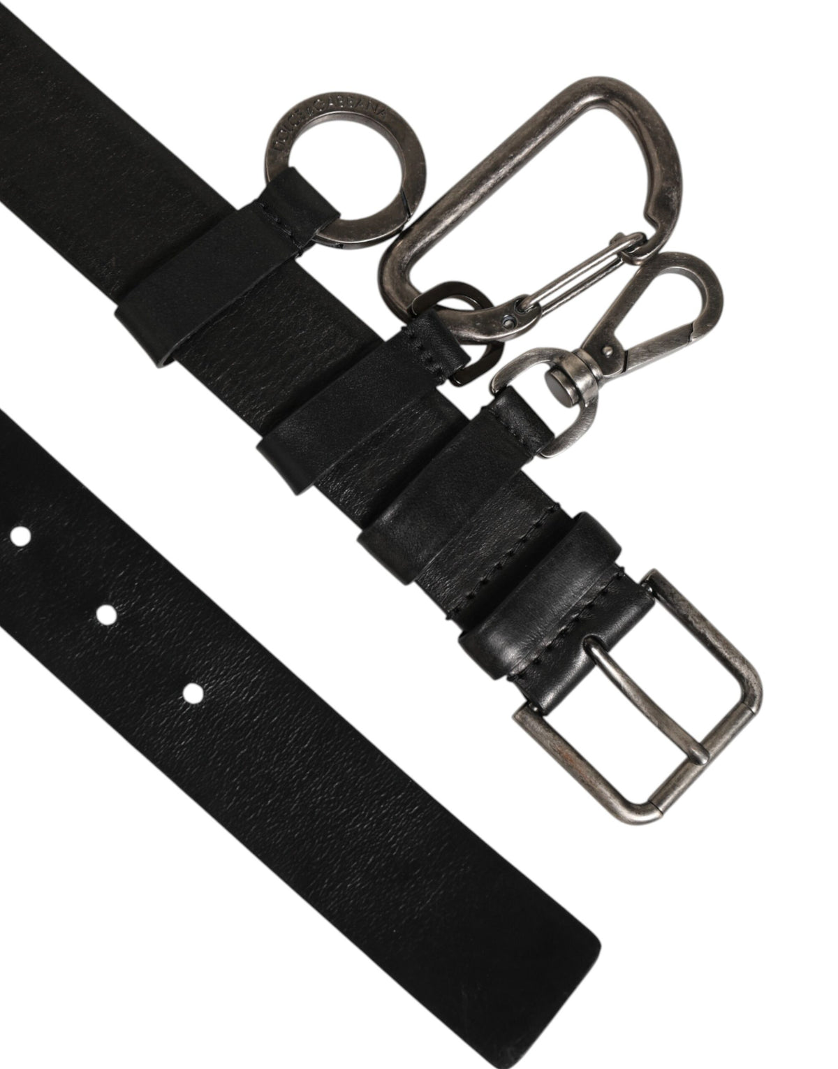 Dolce & Gabbana Black Key Ring Clip Attachments Buckle Men's Belt