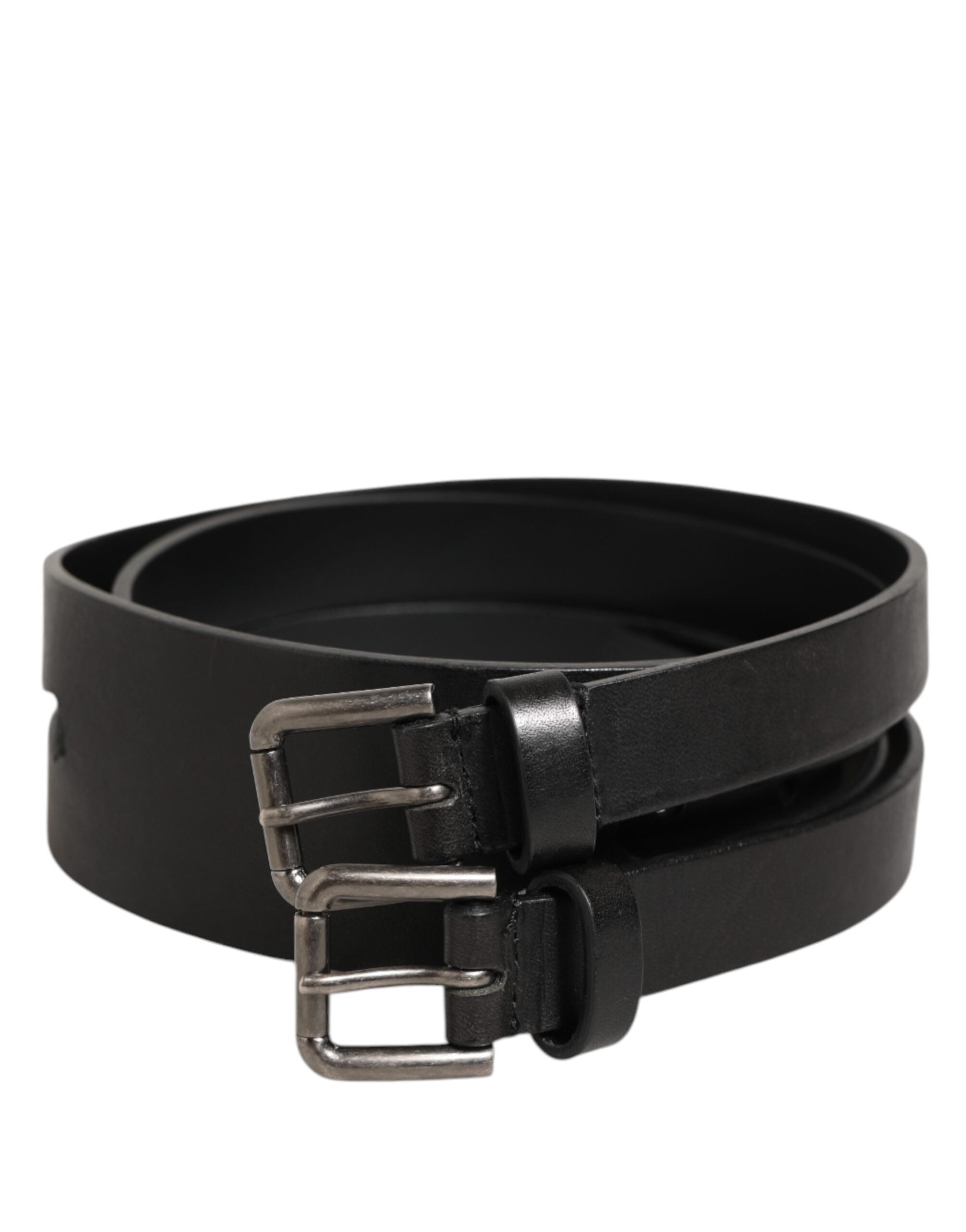 Dolce & Gabbana Black Double Strap Leather Silver Buckle Men's Belt