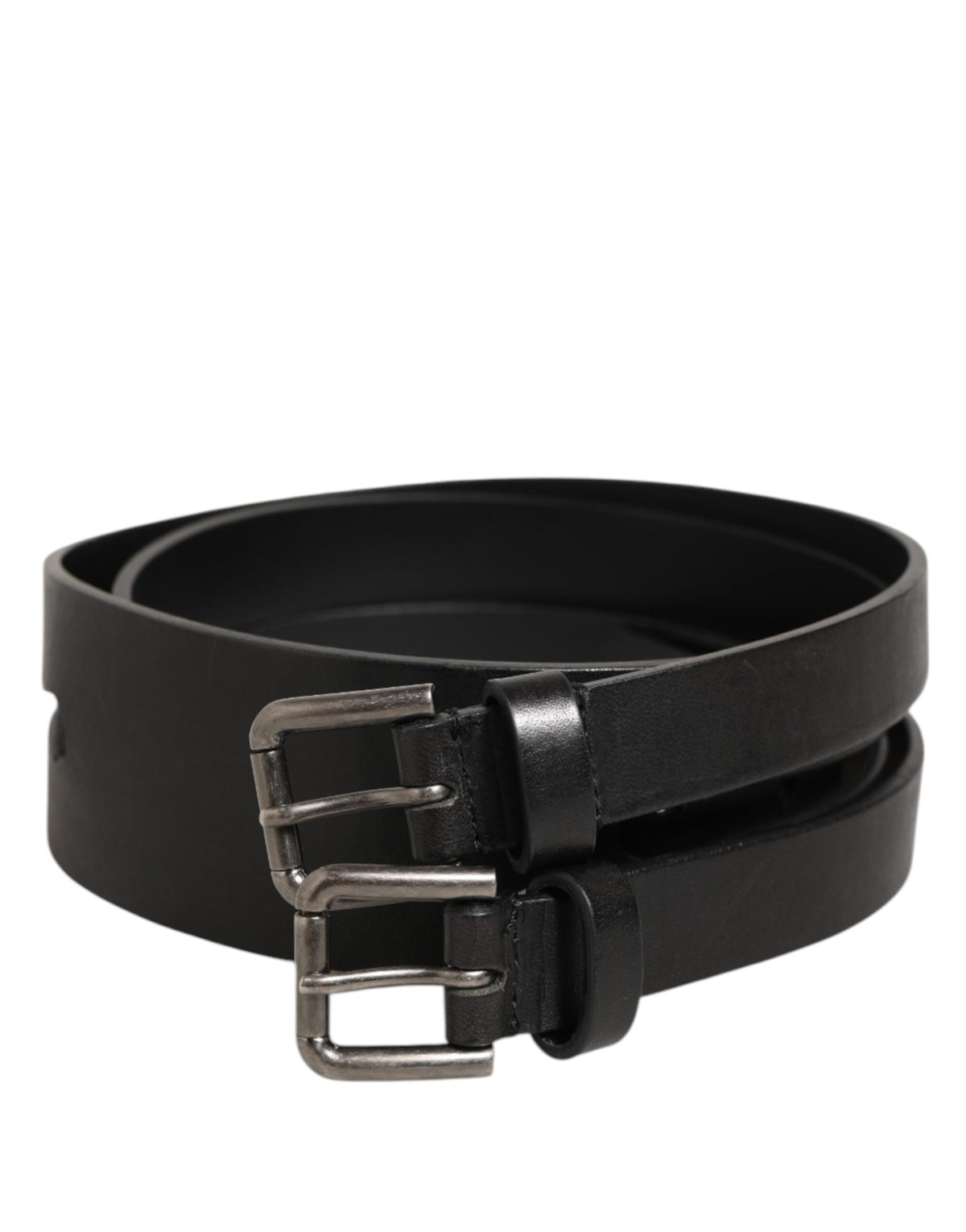 Dolce & Gabbana Black Double Strap Leather Silver Buckle Men's Belt
