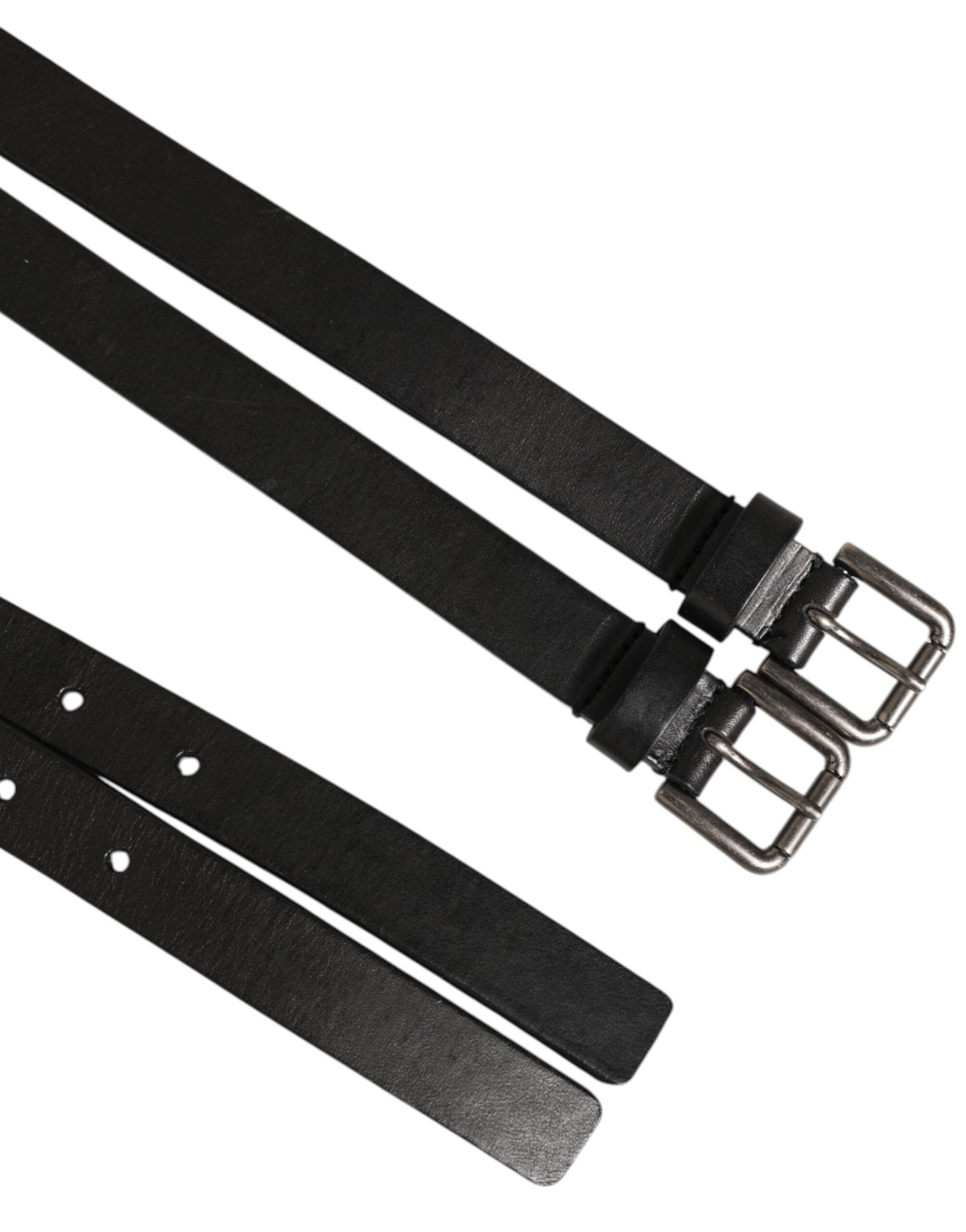 Dolce & Gabbana Black Double Strap Leather Silver Buckle Men's Belt