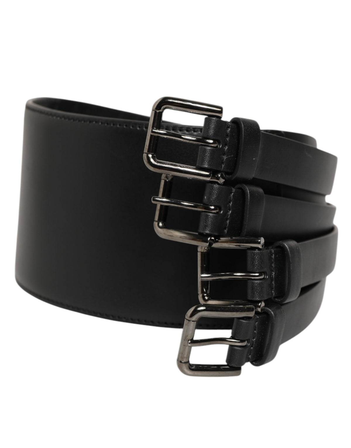 Dolce & Gabbana Black Leather 4-Strap Metal Multi-Buckle Men's Belt