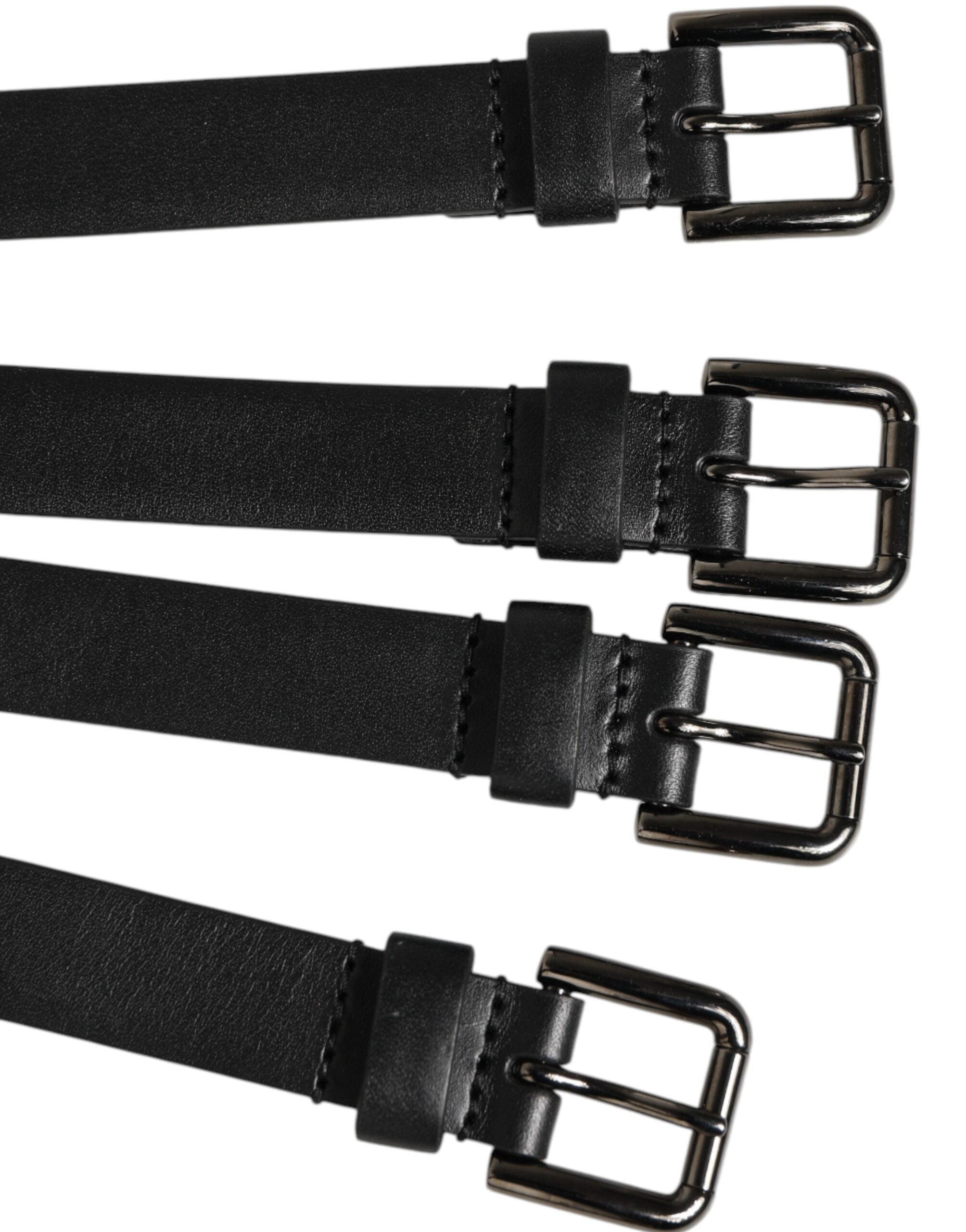 Dolce & Gabbana Black Leather 4-Strap Metal Multi-Buckle Men's Belt