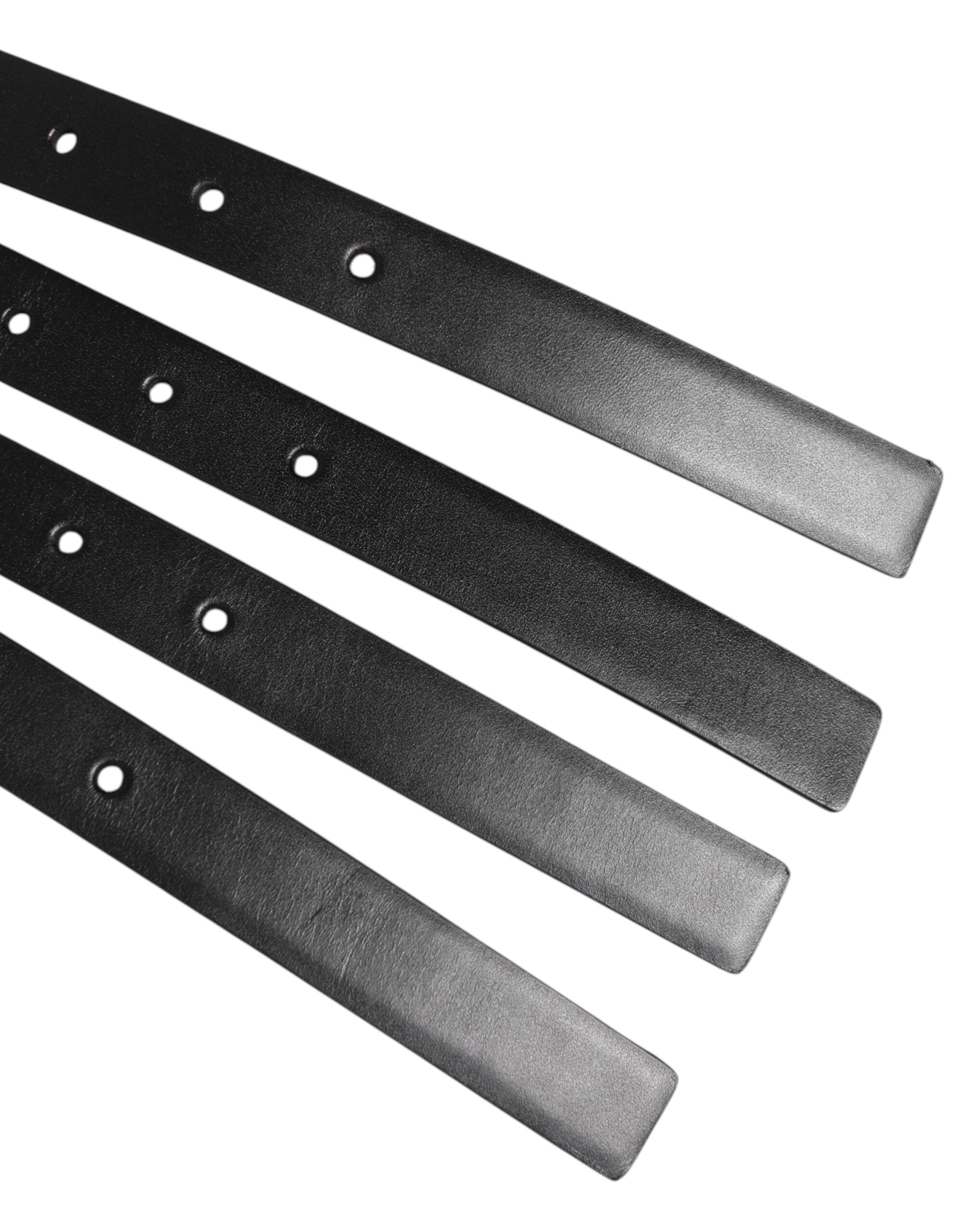 Dolce & Gabbana Black Leather 4-Strap Metal Multi-Buckle Men's Belt