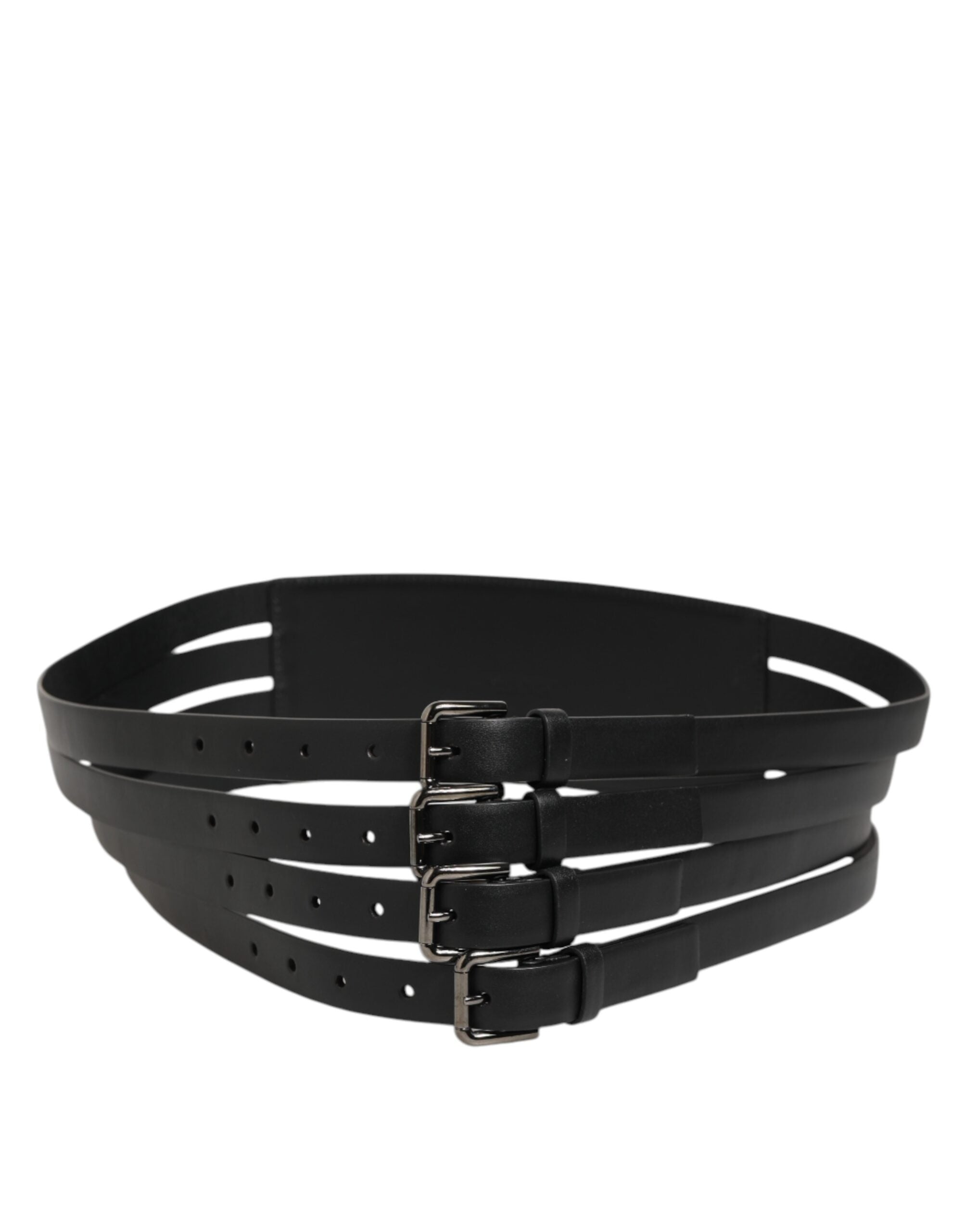 Dolce & Gabbana Black Leather 4-Strap Metal Multi-Buckle Men's Belt