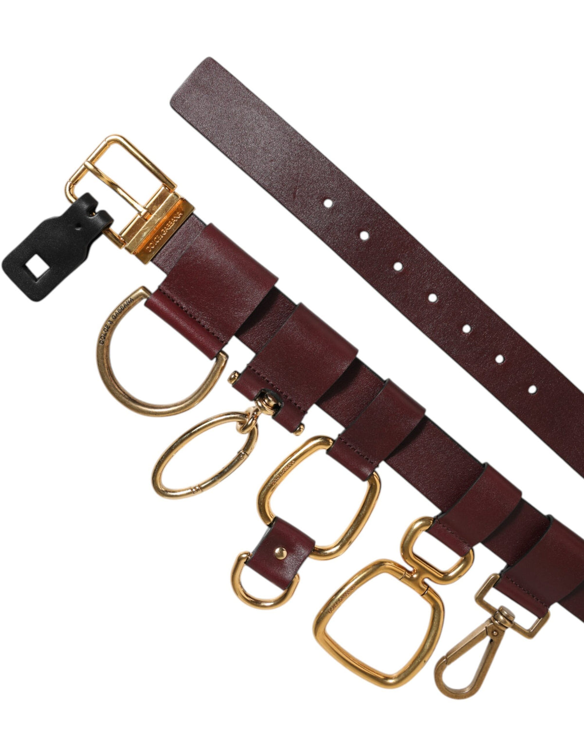 Dolce & Gabbana Brown Key Ring Clip Attachments Buckle Men's Belt