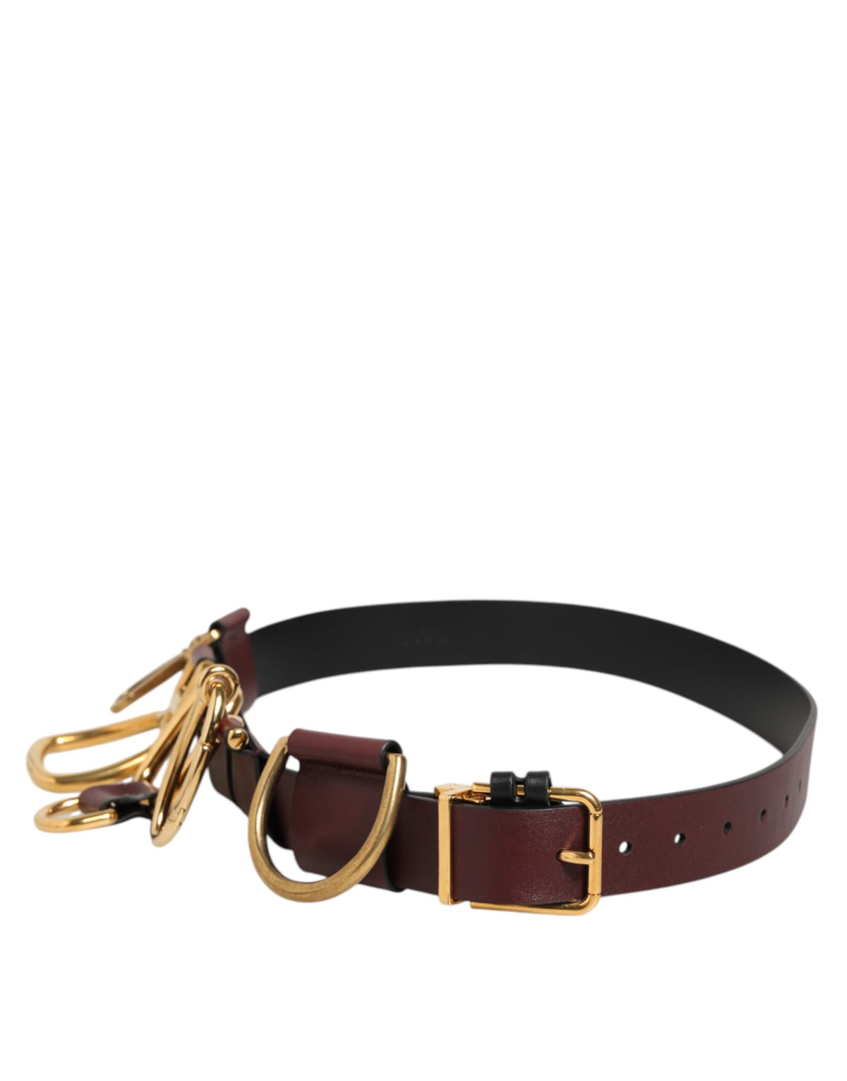 Dolce & Gabbana Brown Key Ring Clip Attachments Buckle Men's Belt