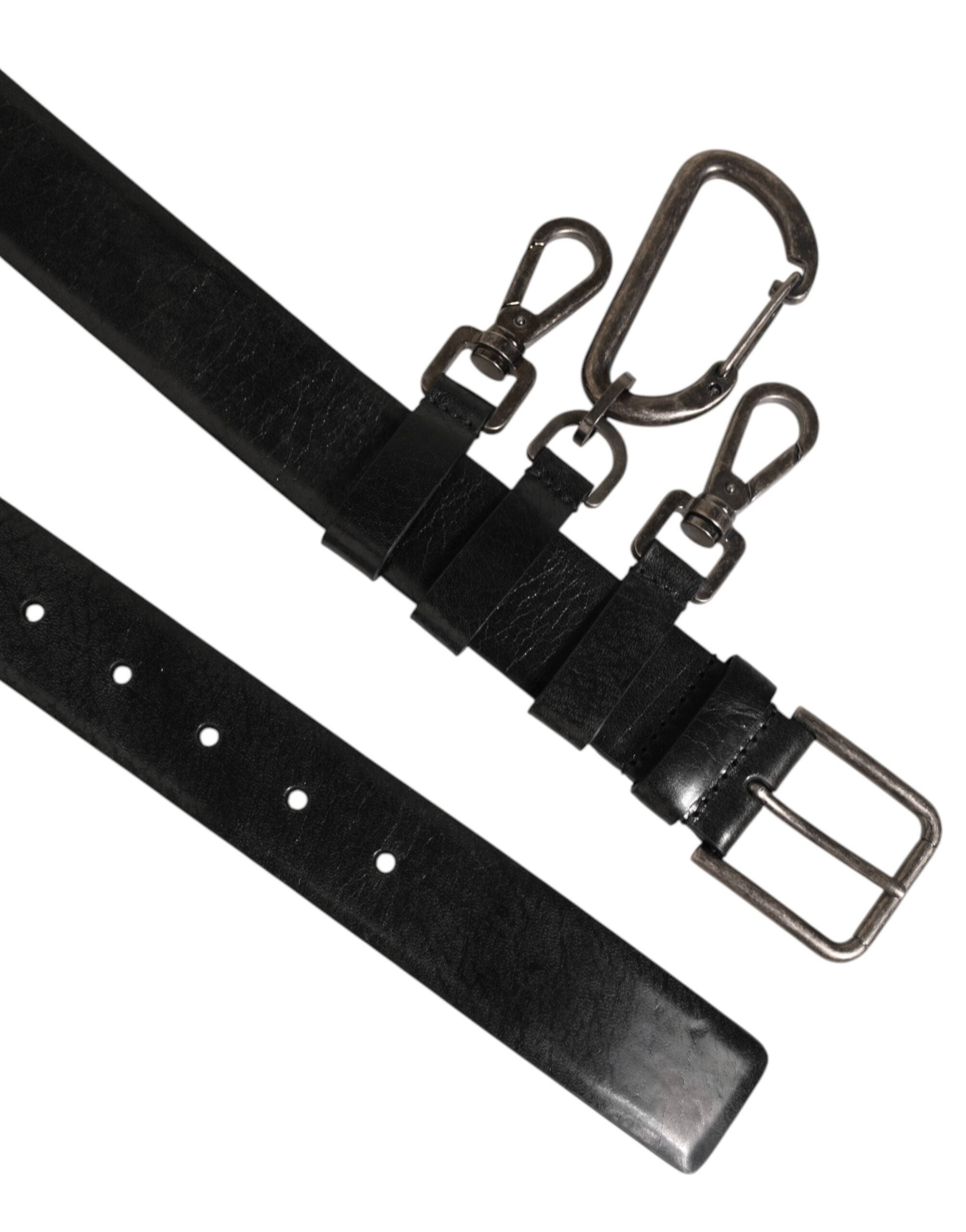 Dolce & Gabbana Black Key Ring Clip Attachments Buckle Men's Belt