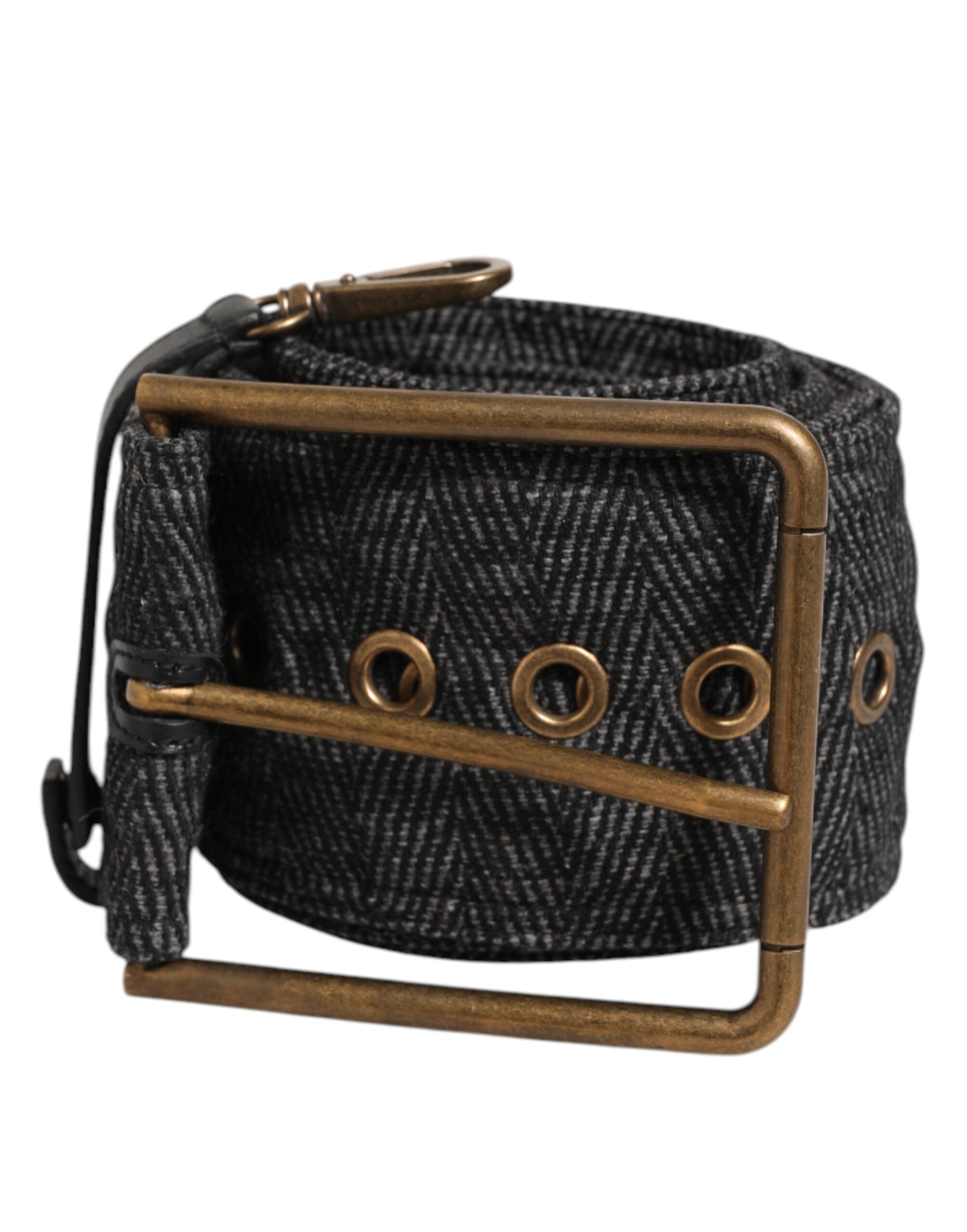 Dolce & Gabbana Grey Fabric Logo Plate Metal Brass Buckle Men's Belt