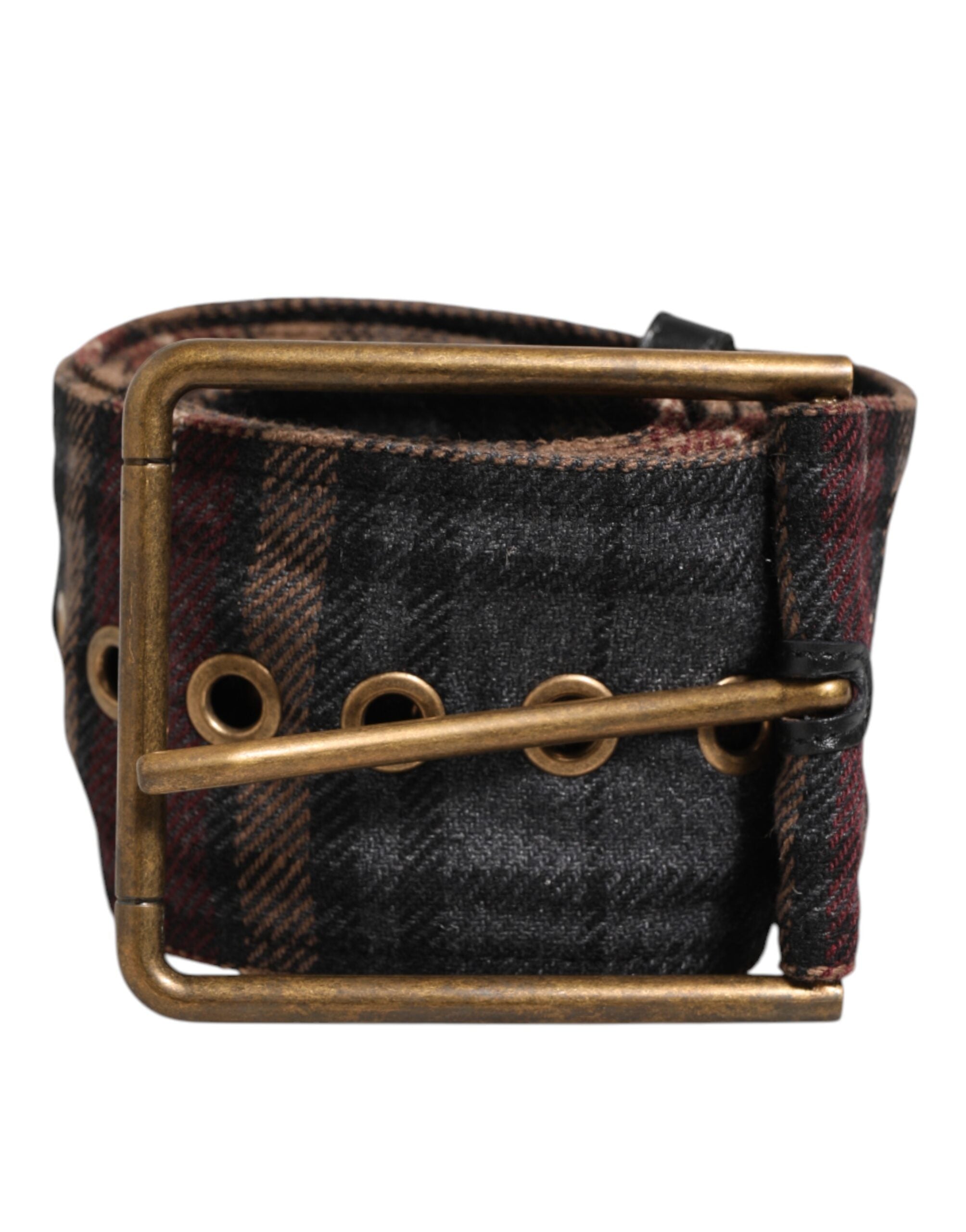 Dolce & Gabbana Plaid Fabric Logo Plate Brass Buckle Men's Belt