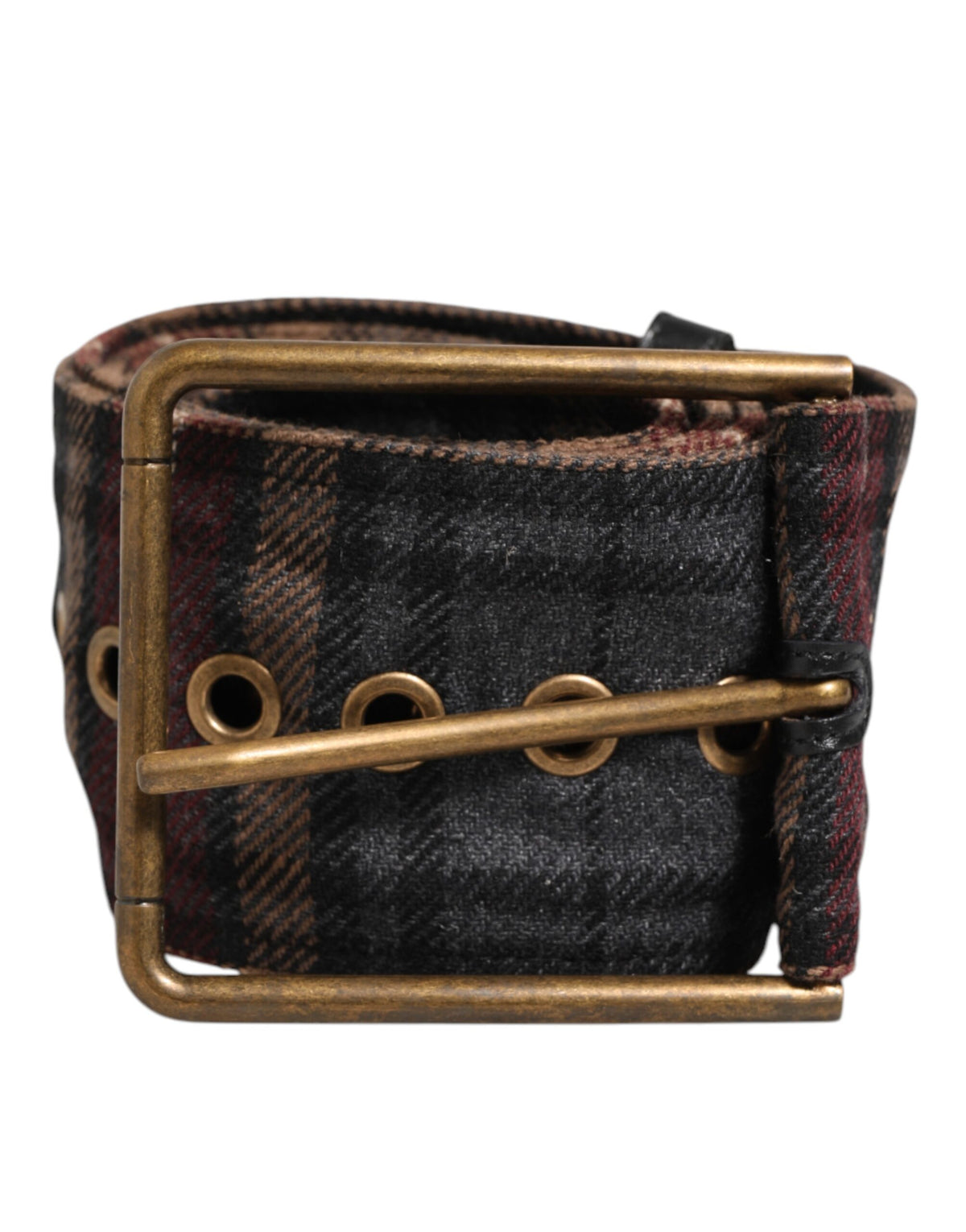 Dolce & Gabbana Plaid Fabric Logo Plate Brass Buckle Men's Belt
