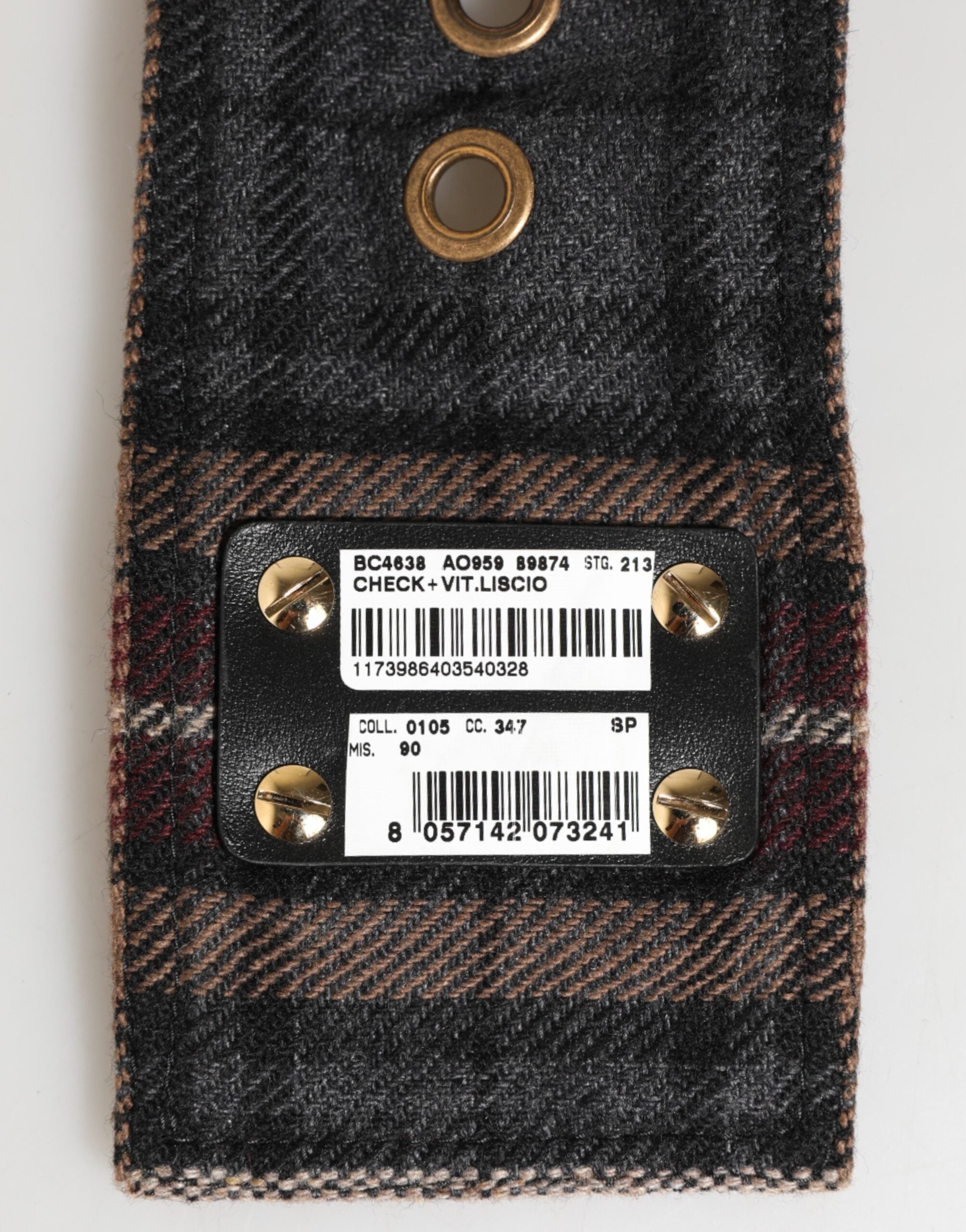 Dolce & Gabbana Plaid Fabric Logo Plate Brass Buckle Men's Belt