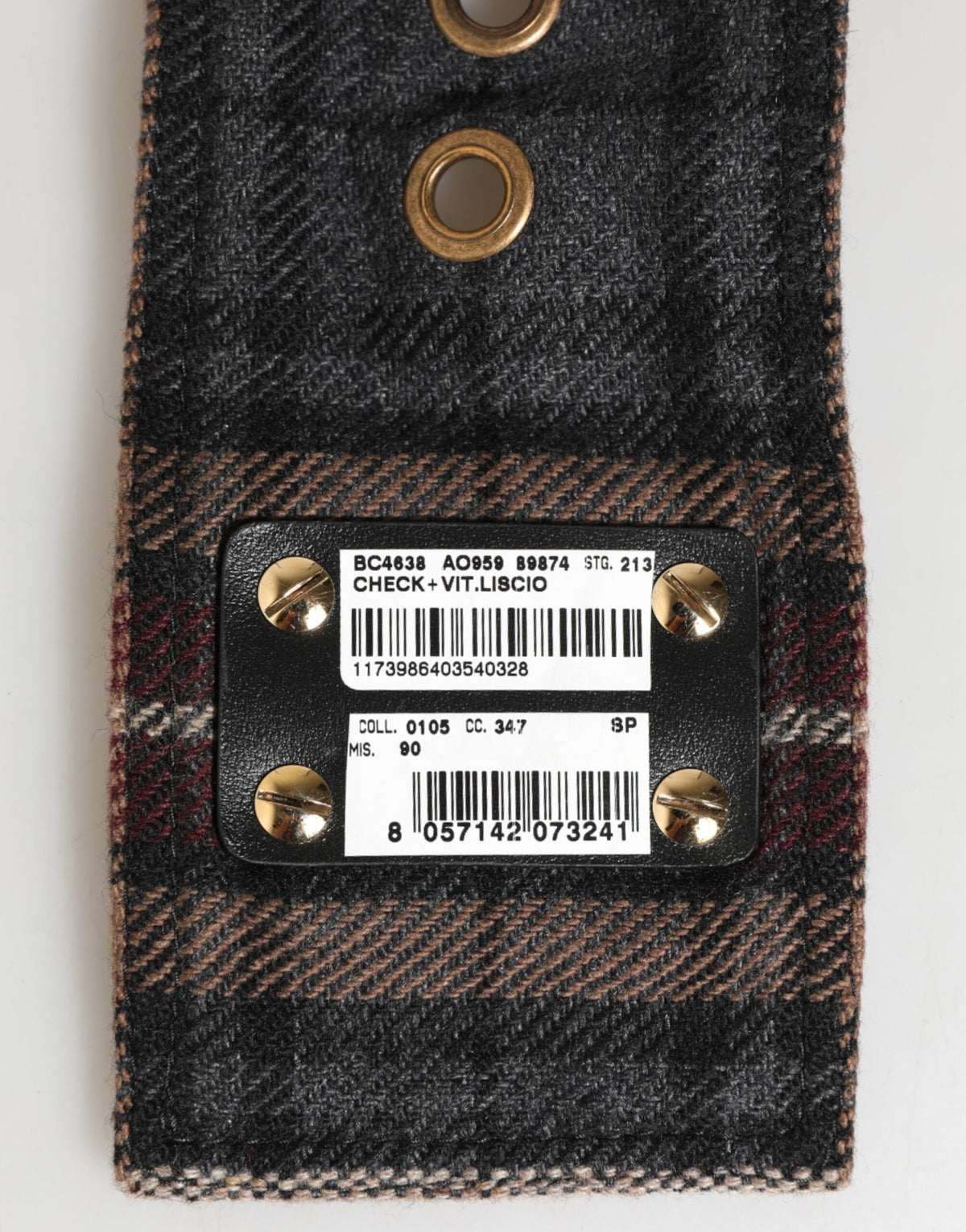 Dolce & Gabbana Plaid Fabric Logo Plate Brass Buckle Men's Belt