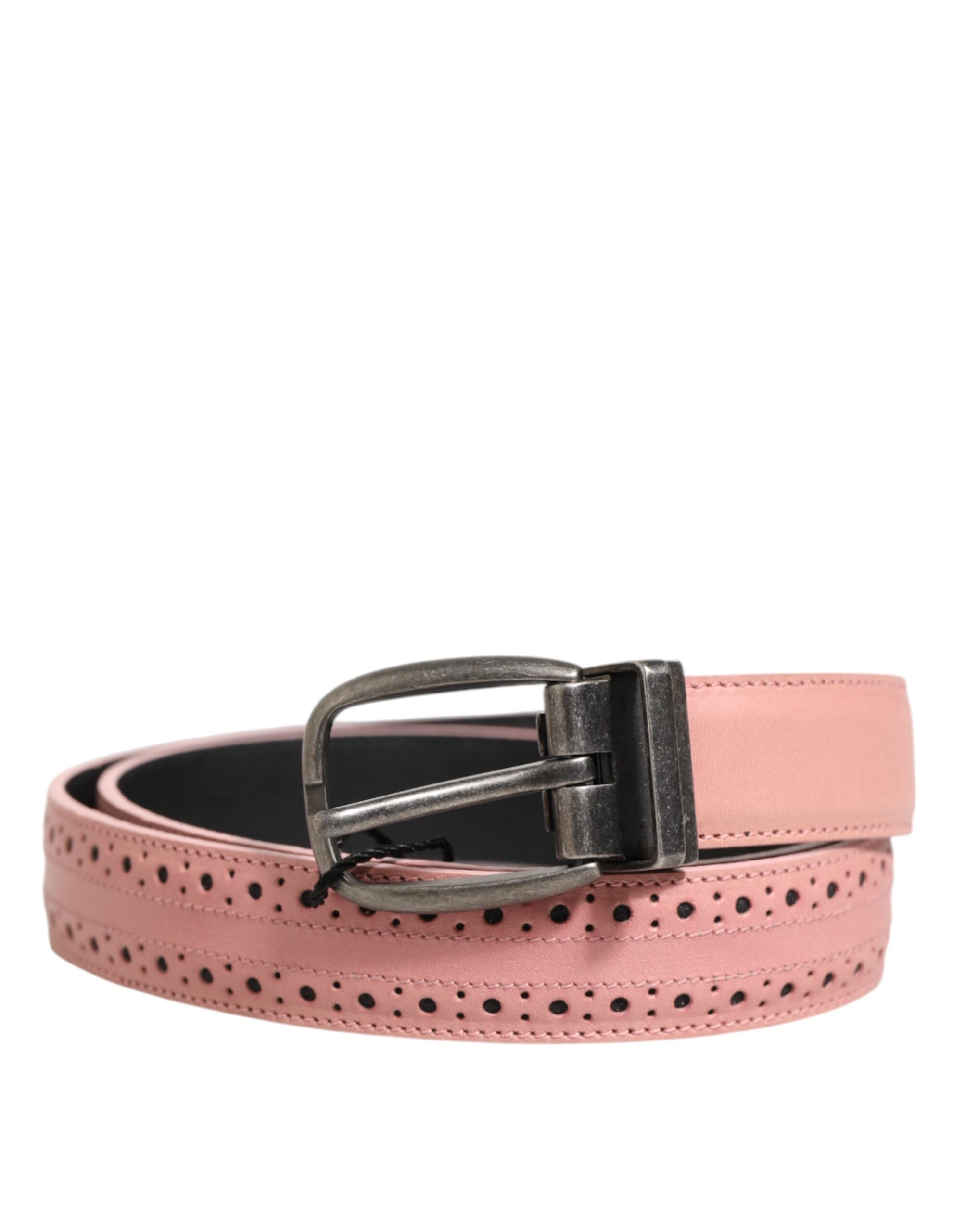 Dolce & Gabbana Pink Leather Perforated Detailing Buckle Men's Belt
