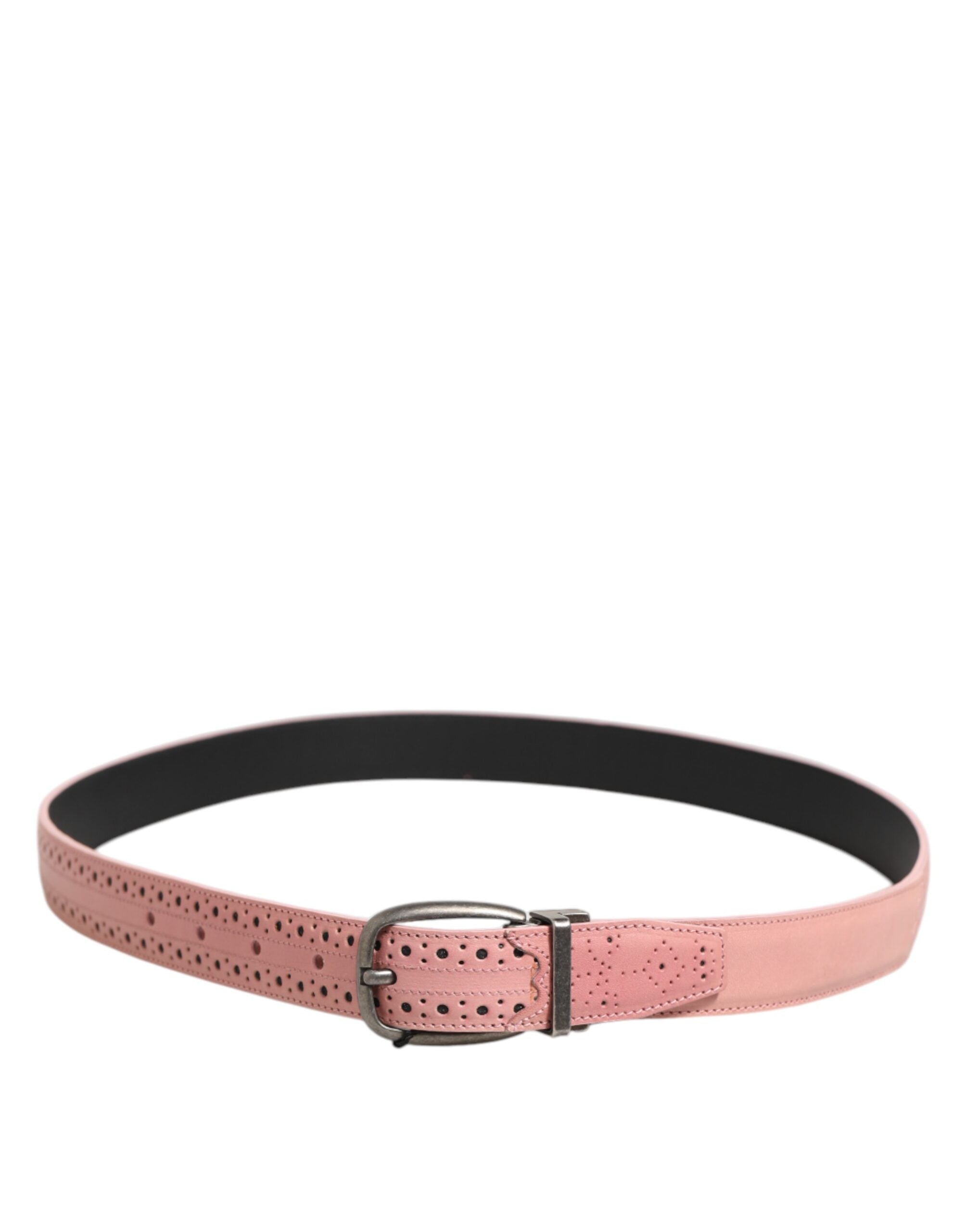 Dolce & Gabbana Pink Leather Perforated Detailing Buckle Men's Belt