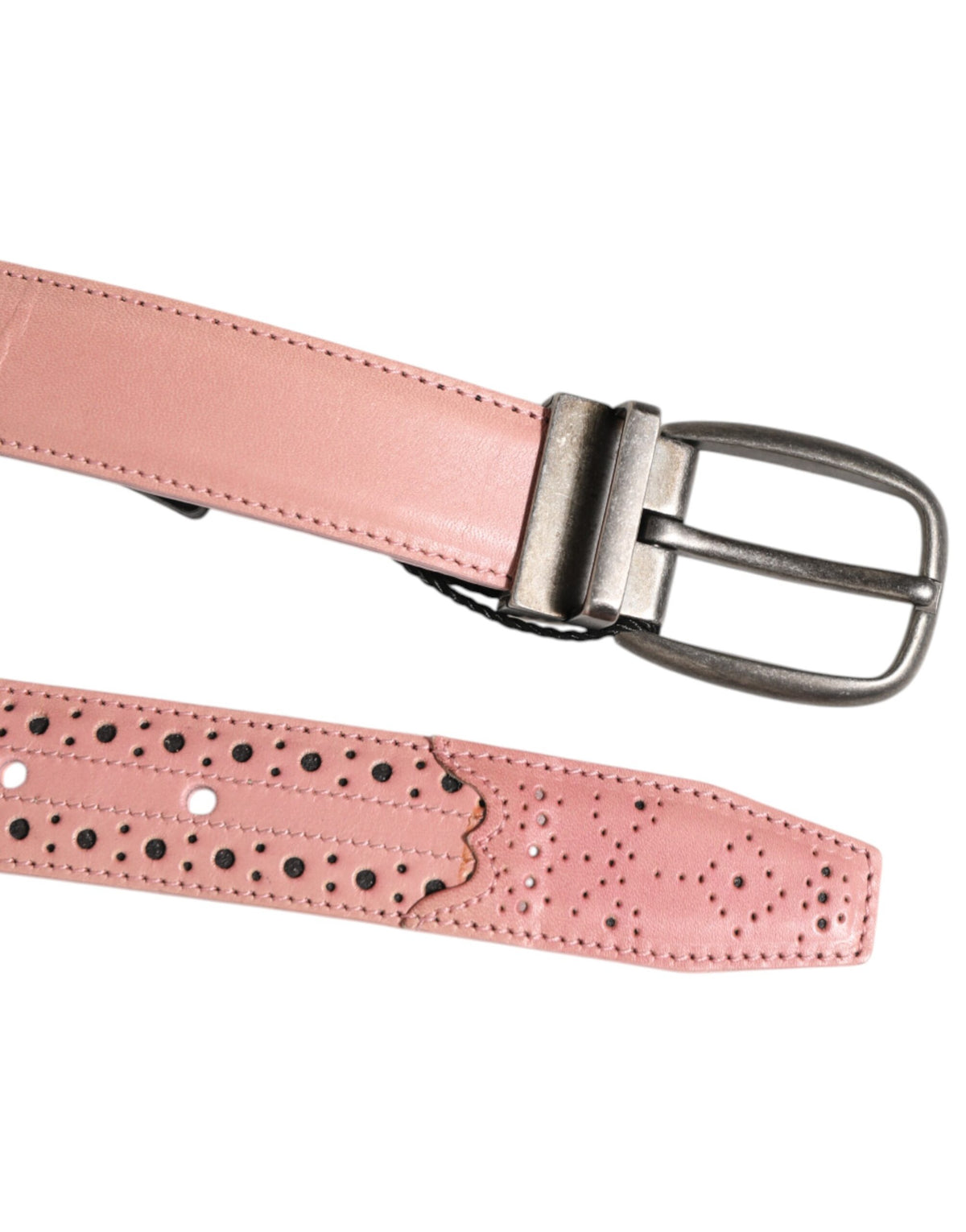 Dolce & Gabbana Pink Leather Perforated Detailing Buckle Men's Belt