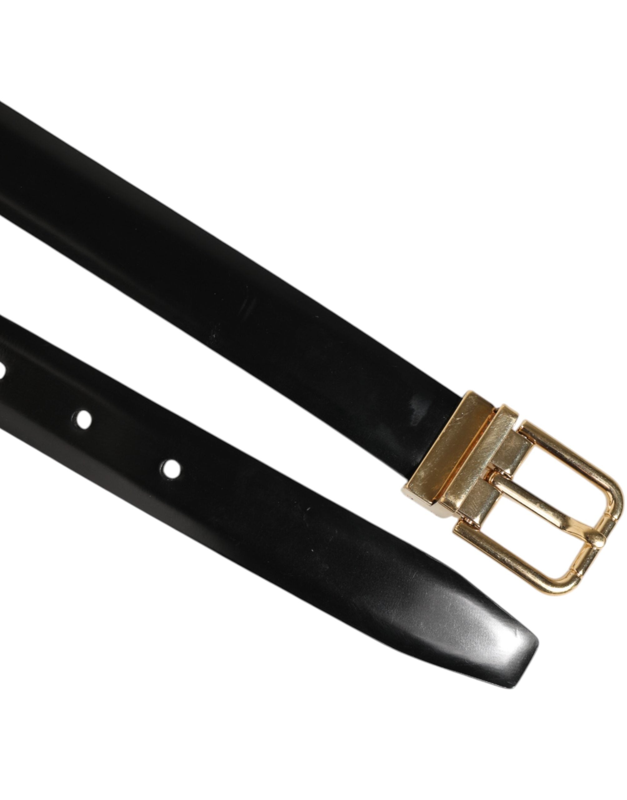 Dolce & Gabbana Black Classic Leather Gold-Tone Buckle Men's Belt