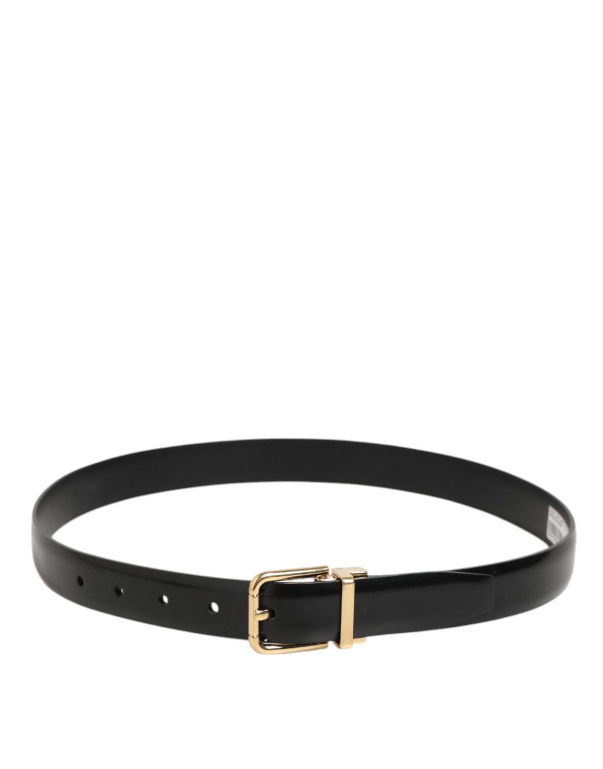 Dolce & Gabbana Black Classic Leather Gold-Tone Buckle Men's Belt