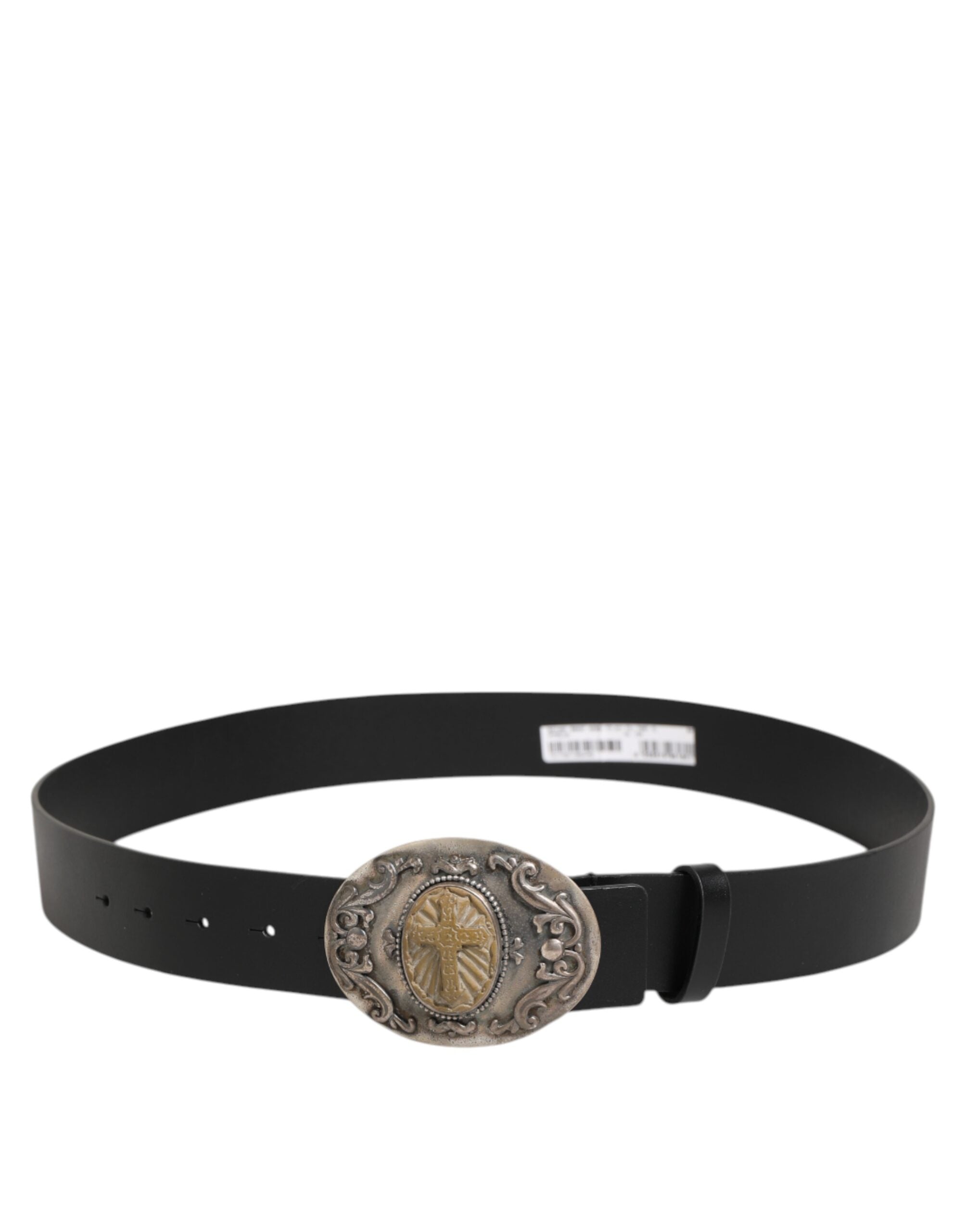Dolce & Gabbana Black Leather Ornate Metal Buckle Men Men's Belt