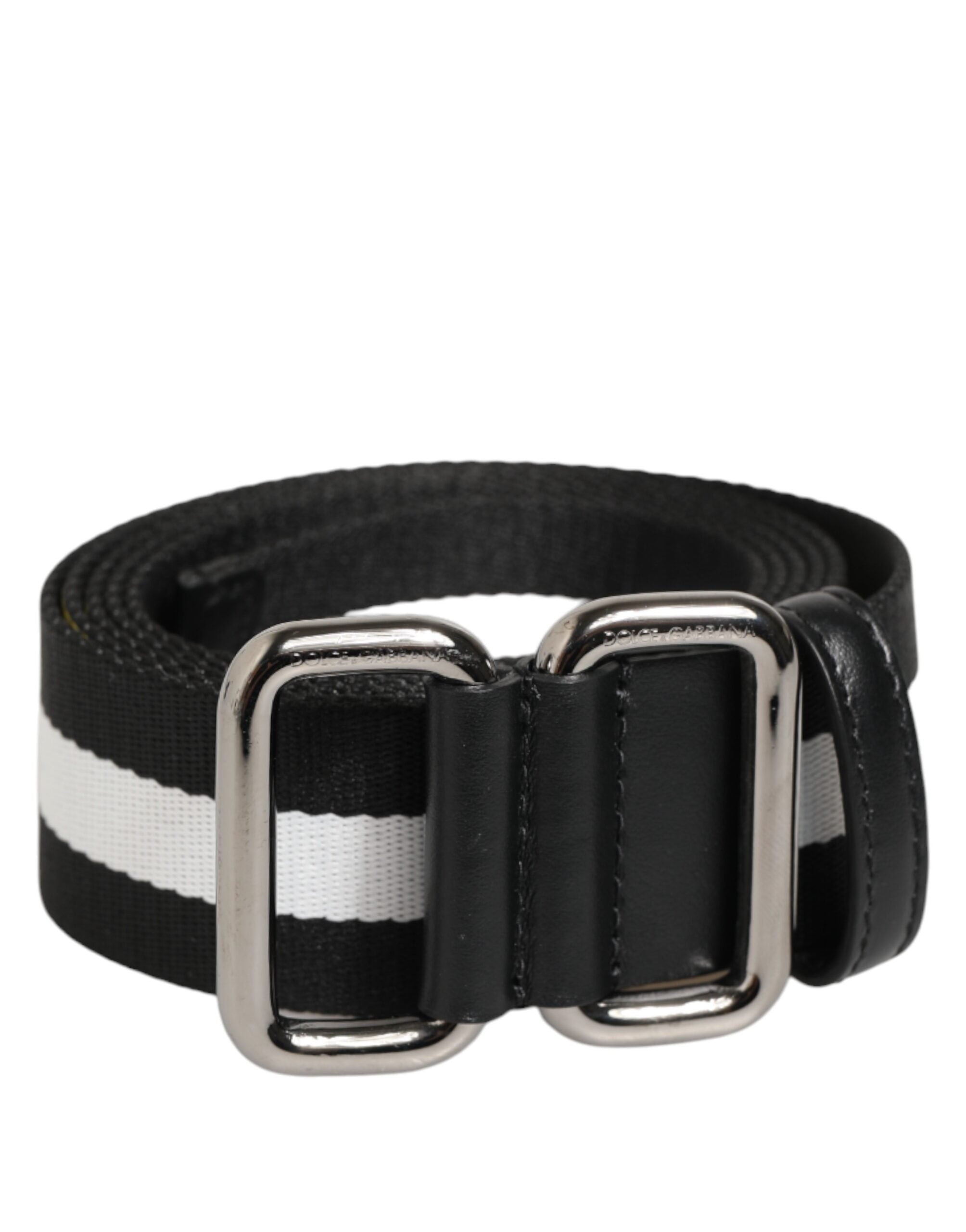 Dolce & Gabbana Black White Striped Metal Buckle Men Men's Belt