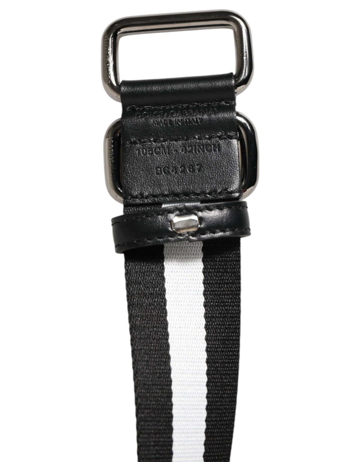 Dolce & Gabbana Black White Striped Metal Buckle Men Men's Belt