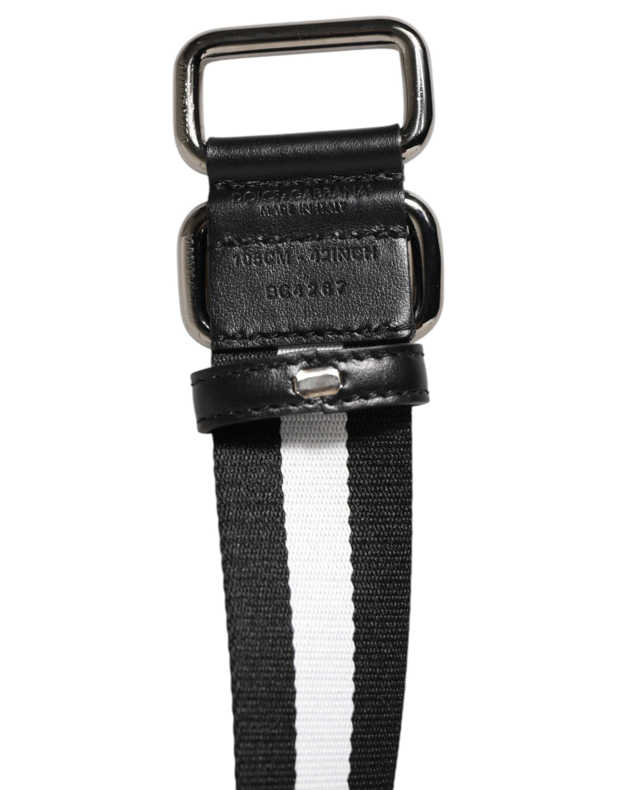 Dolce & Gabbana Black White Striped Metal Buckle Men Men's Belt
