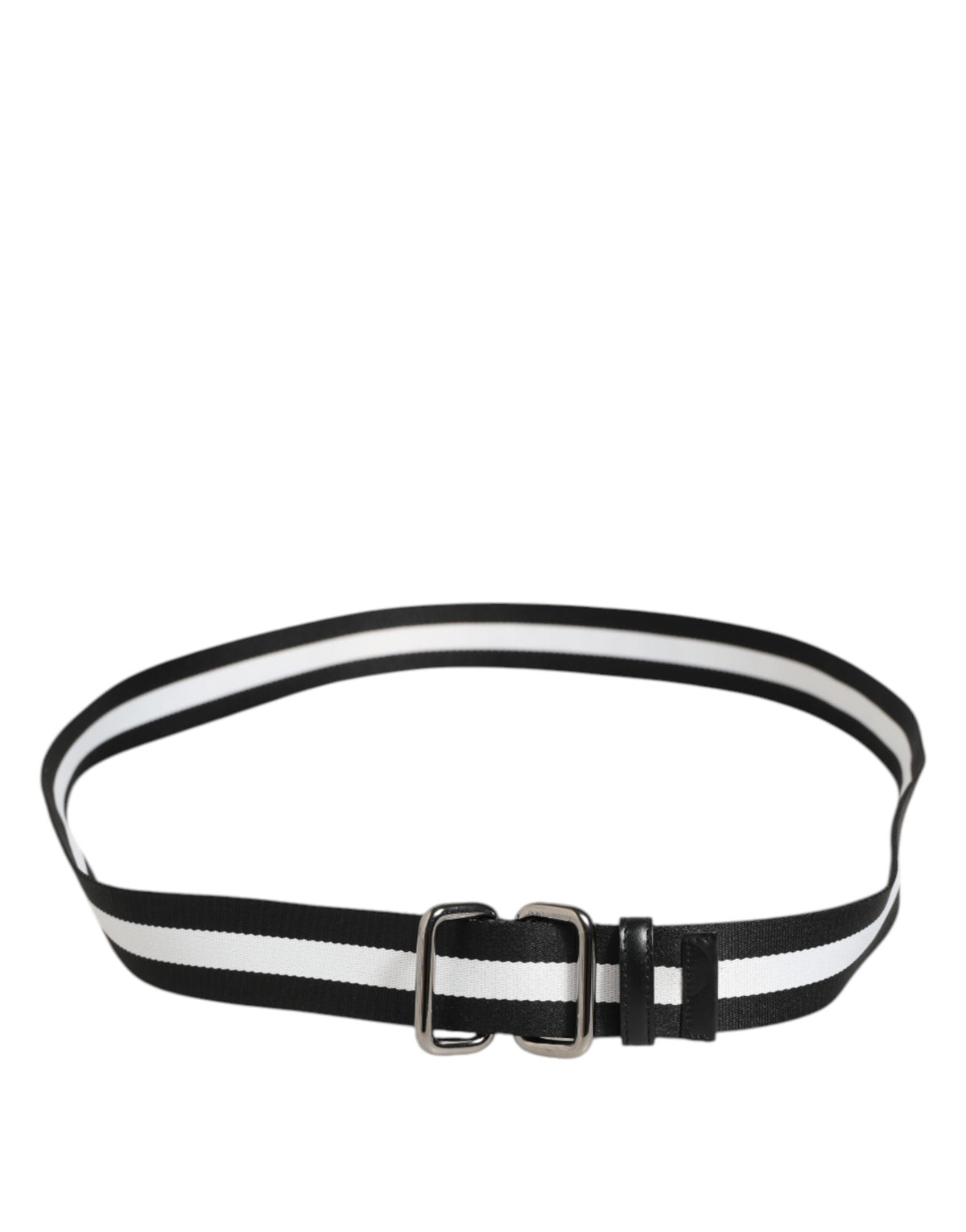 Dolce & Gabbana Black White Striped Metal Buckle Men Men's Belt