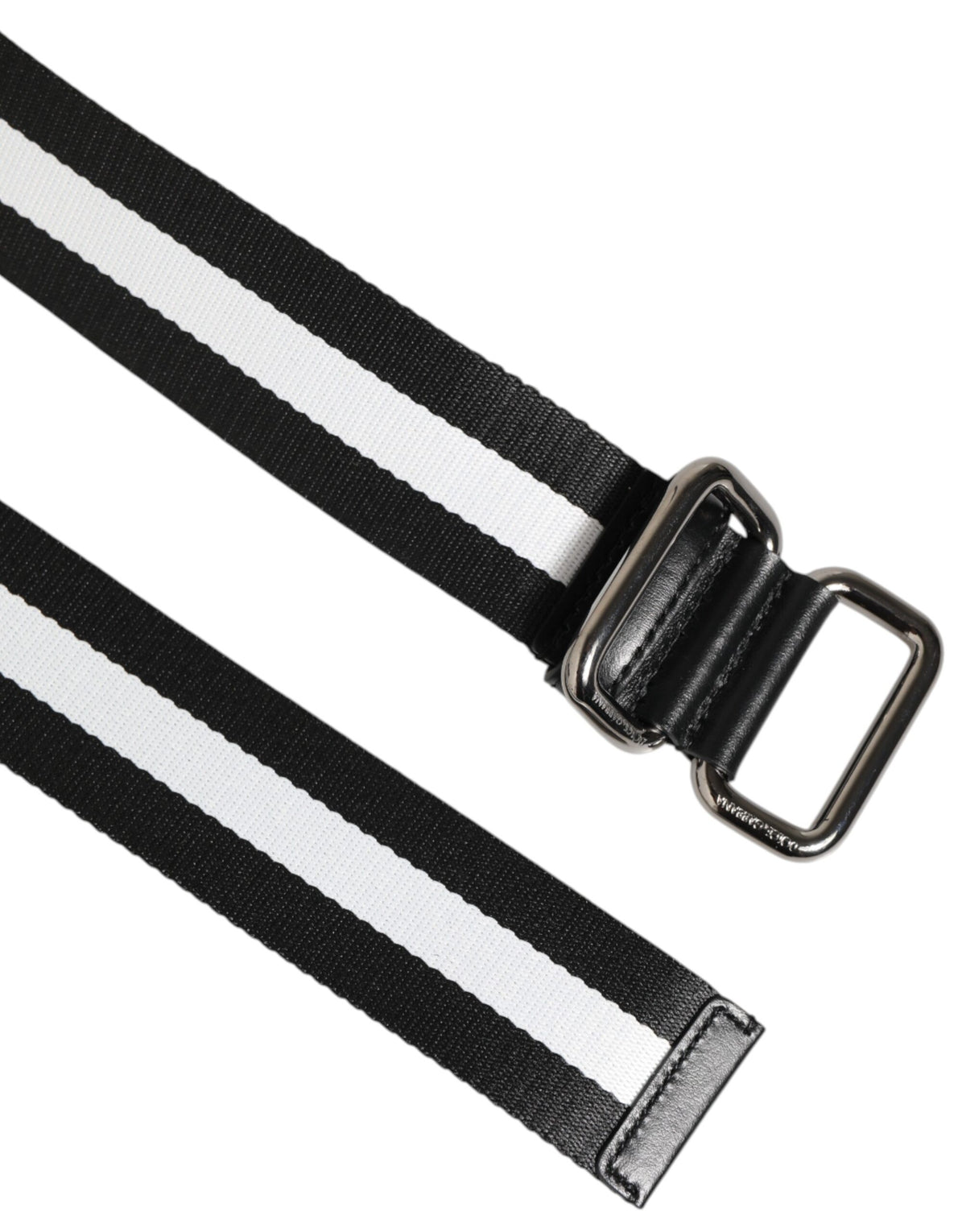 Dolce & Gabbana Black White Striped Logo Metal Buckle Men's Belt