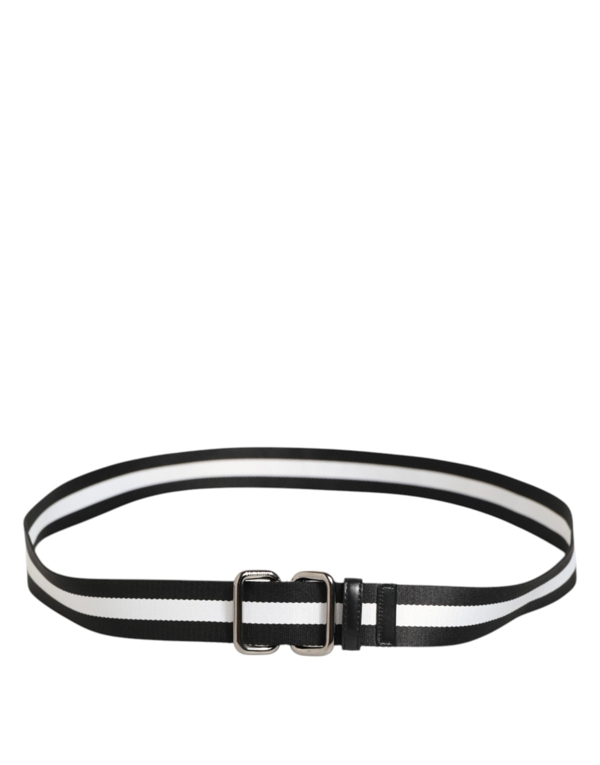 Dolce & Gabbana Black White Striped Logo Metal Buckle Men's Belt