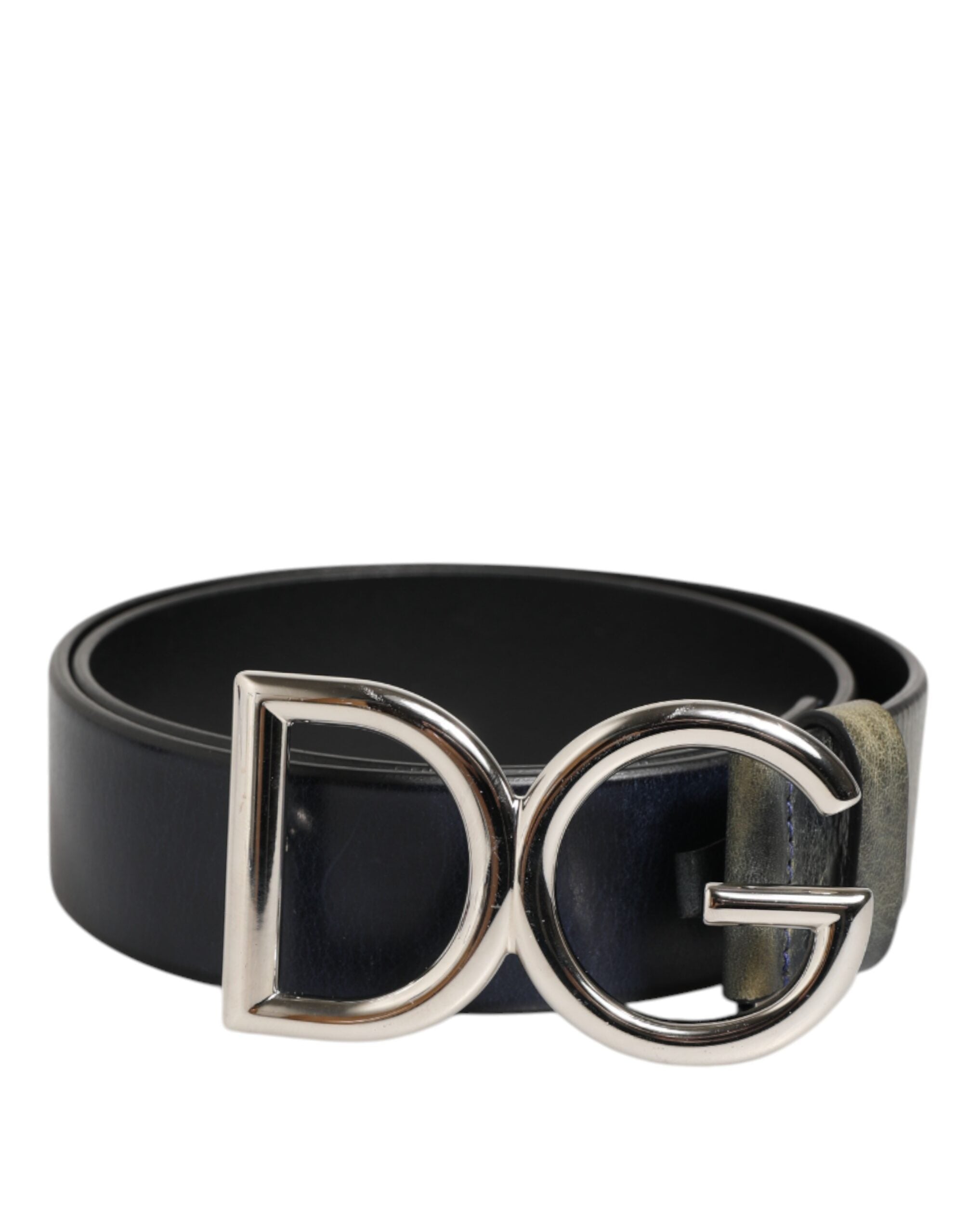 Dolce & Gabbana Black Classic Silver Metal DG Logo Buckle Men's Belt (Pre-Owned)