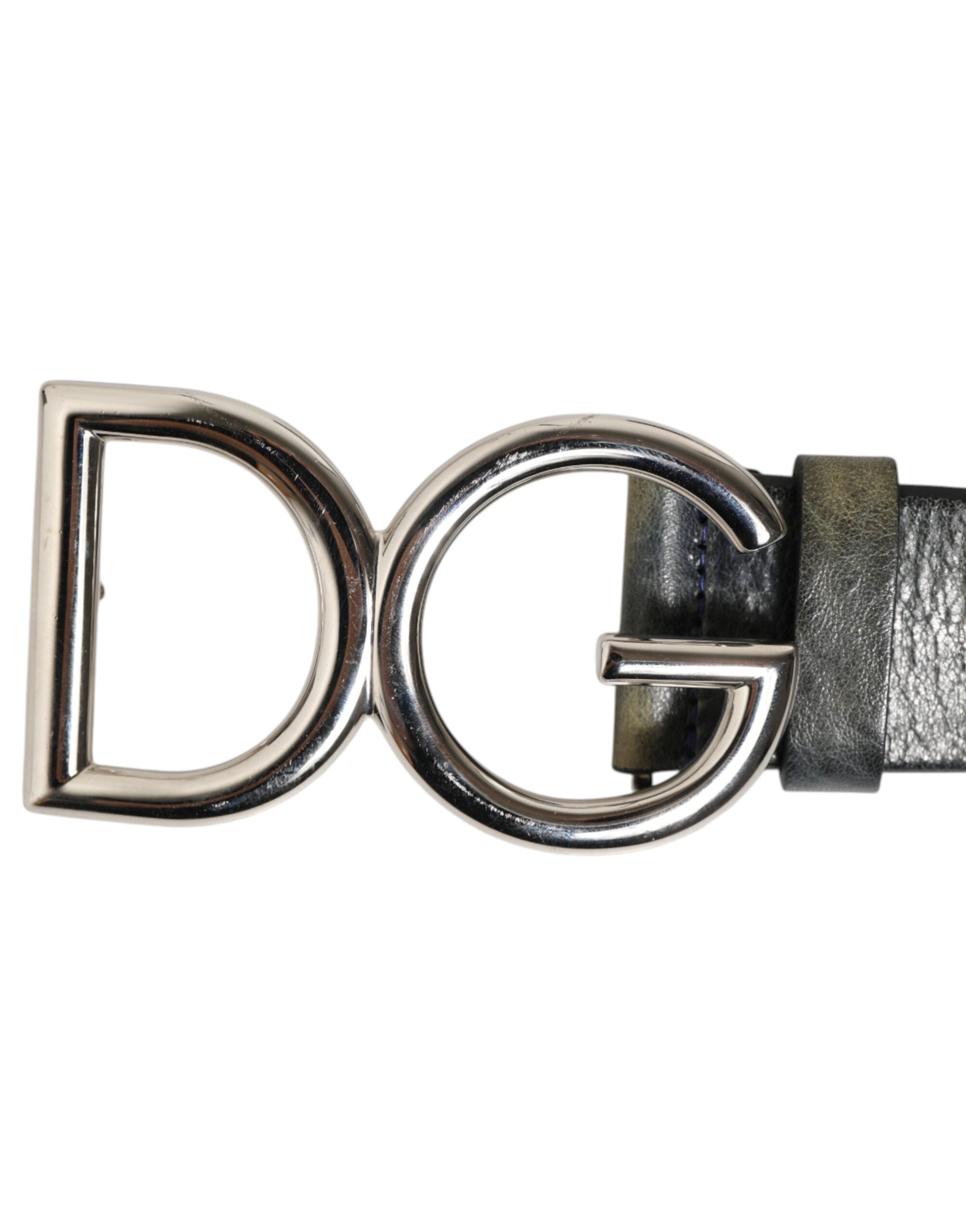 Dolce & Gabbana Black Classic Silver Metal DG Logo Buckle Men's Belt (Pre-Owned)
