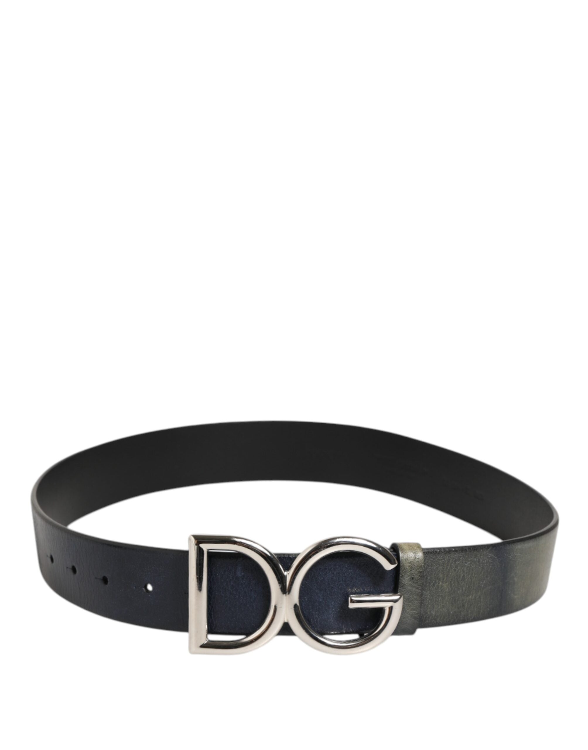 Dolce & Gabbana Black Classic Silver Metal DG Logo Buckle Men's Belt (Pre-Owned)