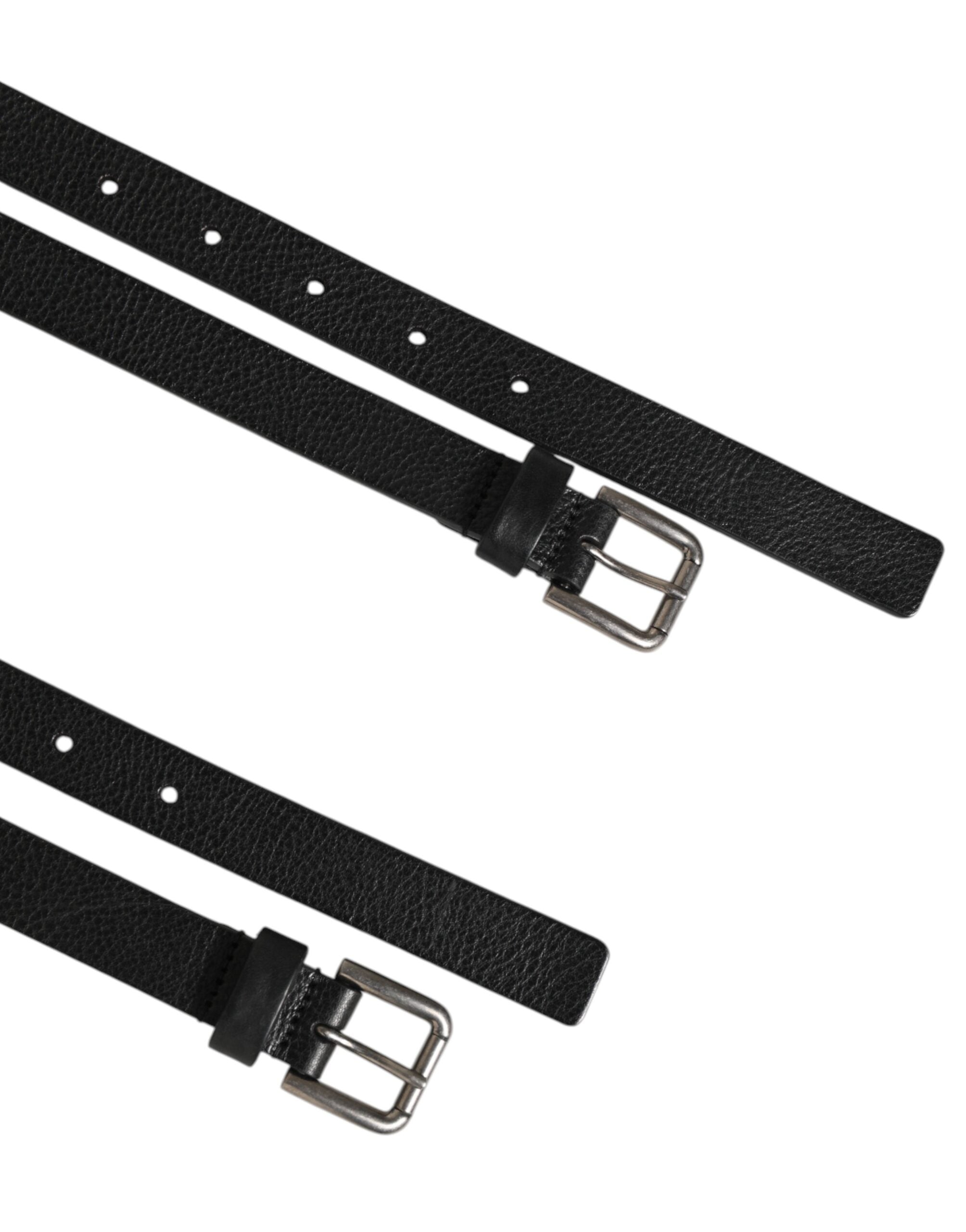Dolce & Gabbana Black Double Strap Leather Gold Buckle Men's Belt
